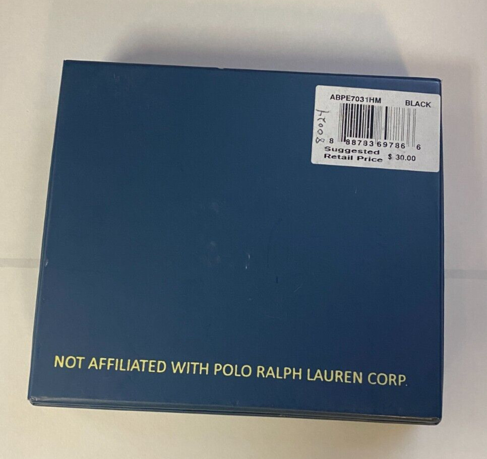 US POLO ASSN Black Leather Logo Embossed Slim Fold Wallet Men’s NIB