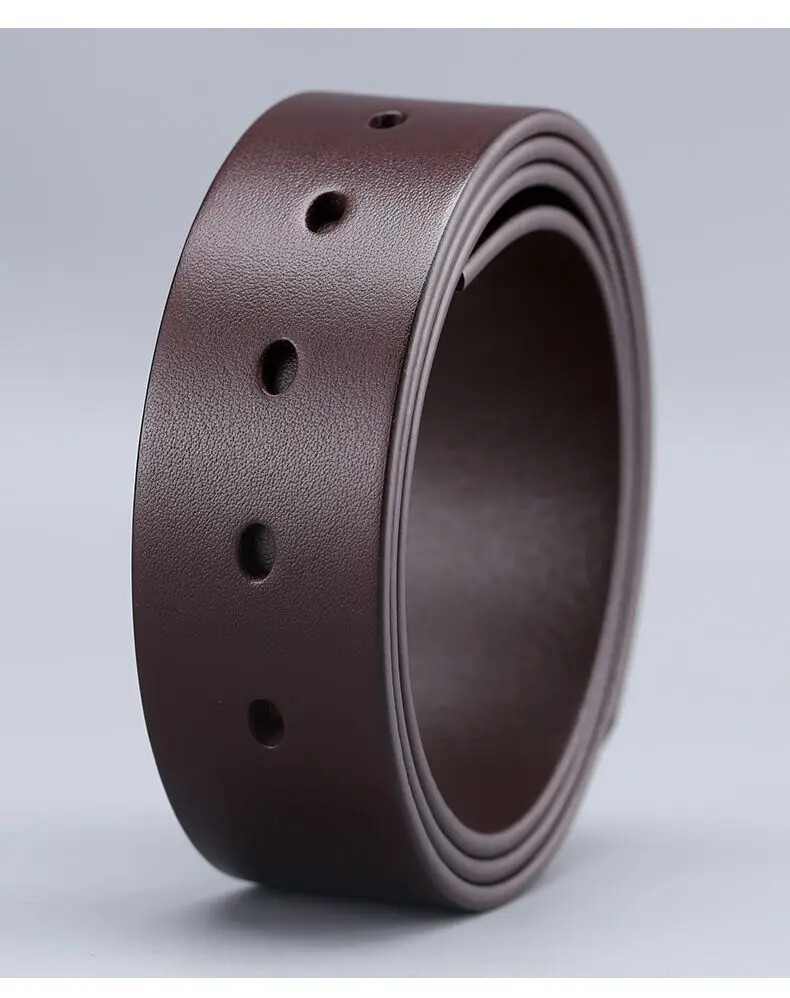 3.8CM Wide No Buckle Genuine Leather Belts for Men With Holes Cowhide Belt Strap