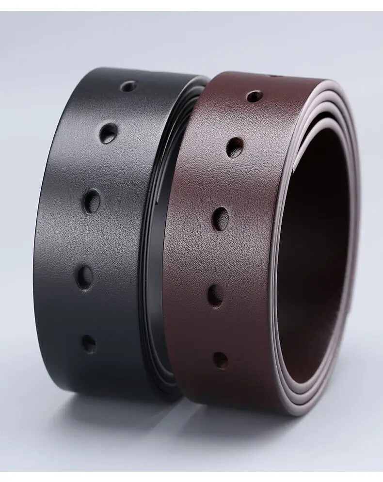 3.8CM Wide No Buckle Genuine Leather Belts for Men With Holes Cowhide Belt Strap