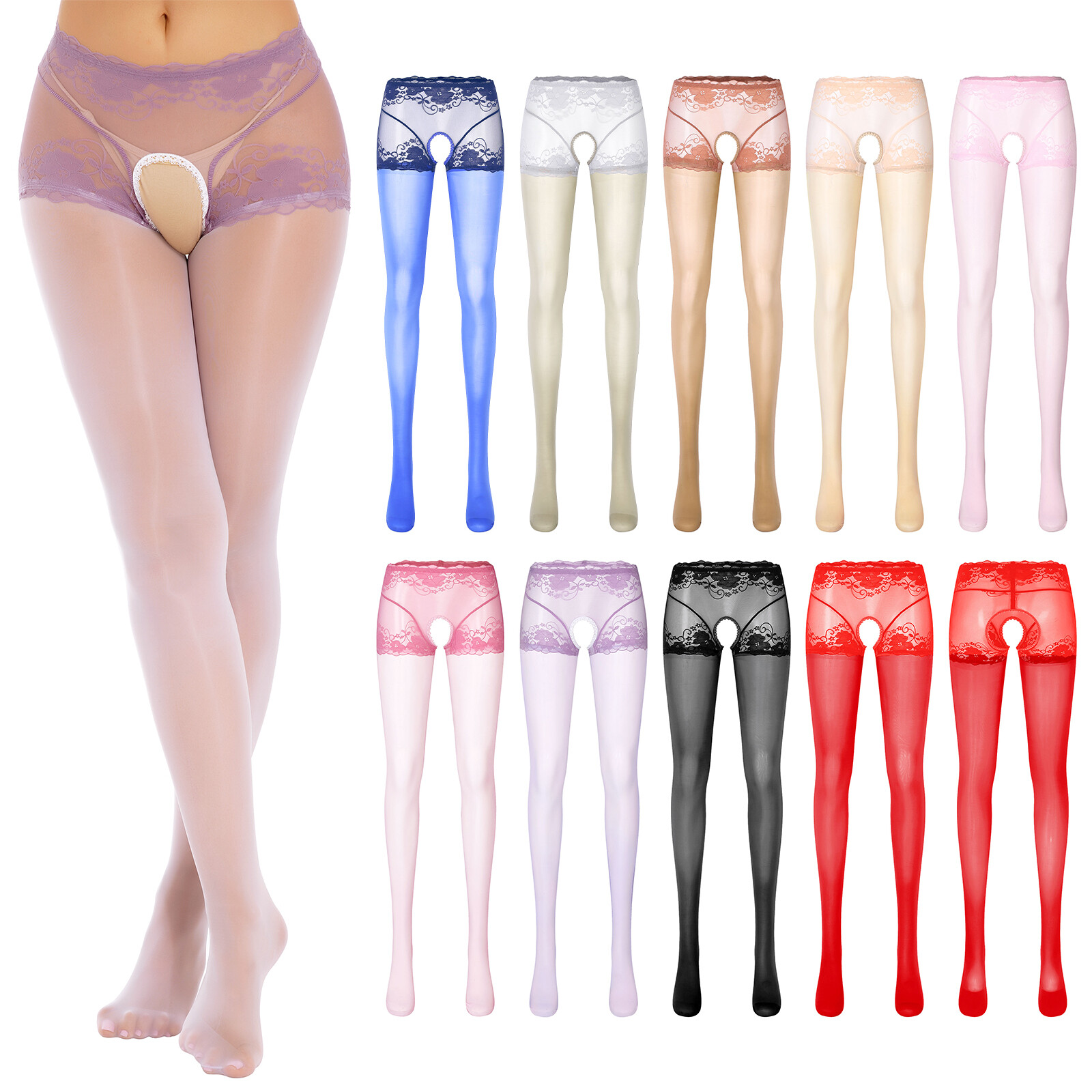 US Womens Oil Glossy Pantyhose Tights Hollow Out Suspender Stockings Hosiery
