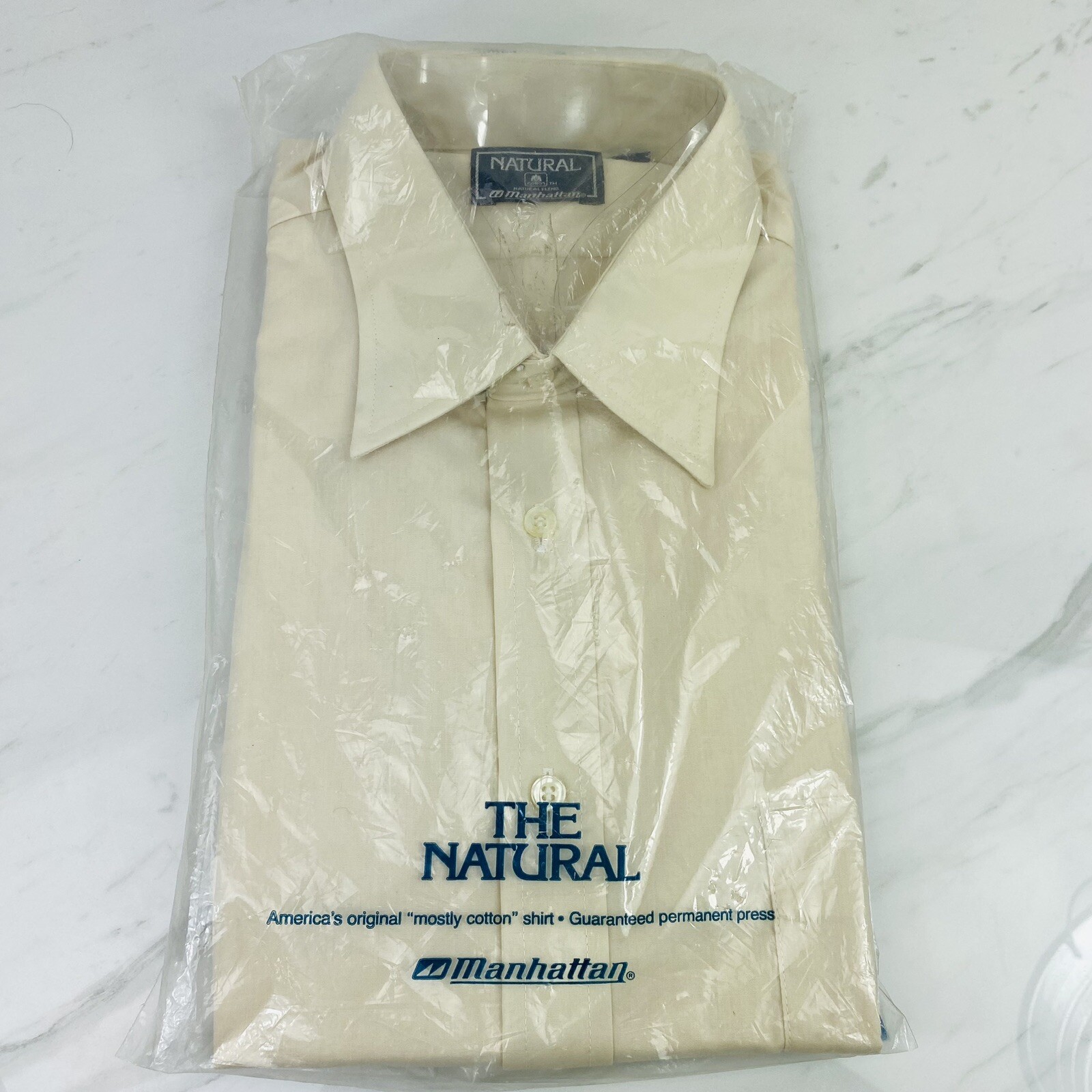 Vintage Manhattan Natural Blend Permanently Pressed Beige Shirt 16.5″