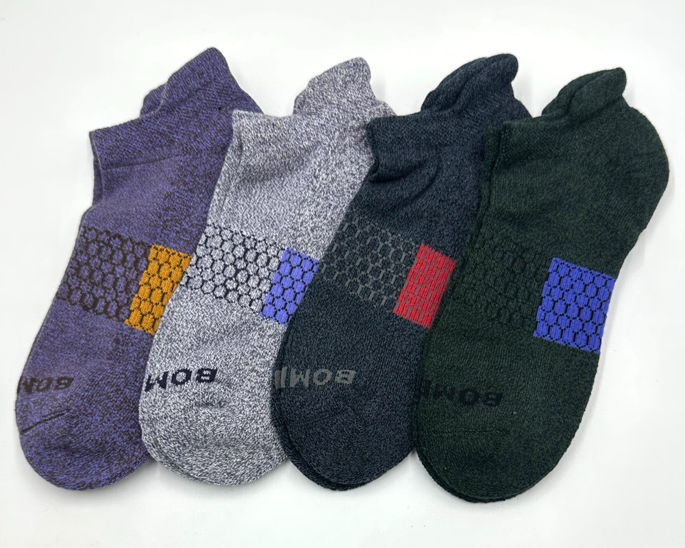 4 pairs BOMBAS Men’s honeycomb Marl Ankle Socks Cushion Size Large Colorful