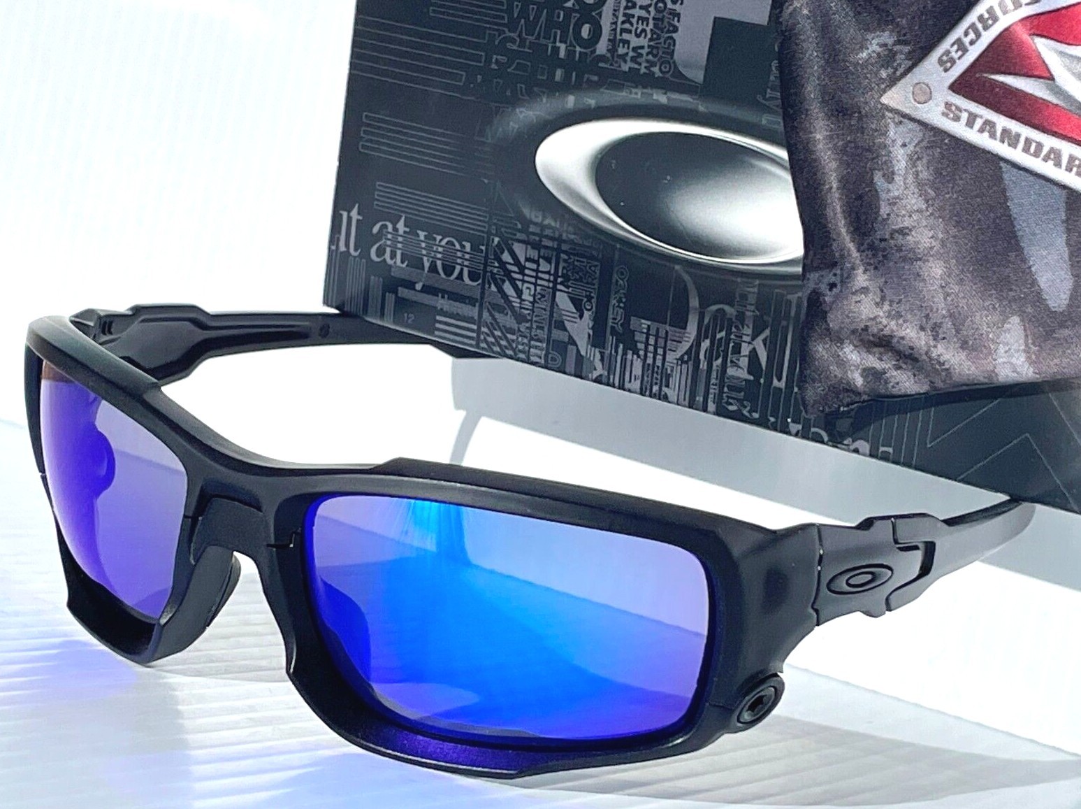 NEW Oakley SI SHOCKTUBE Matte Blackout POLARIZED Galaxy Blue Sunglass 9329