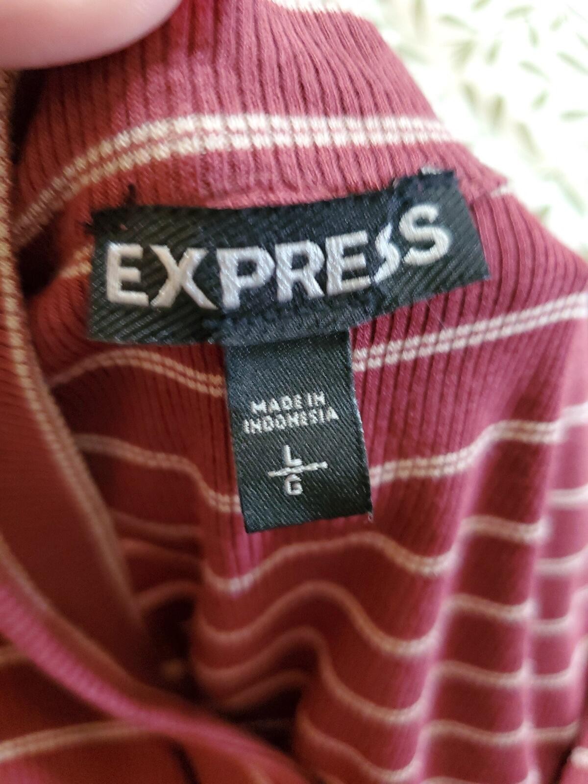 Express Blouse Long Sleeve – L – Maroon Striped