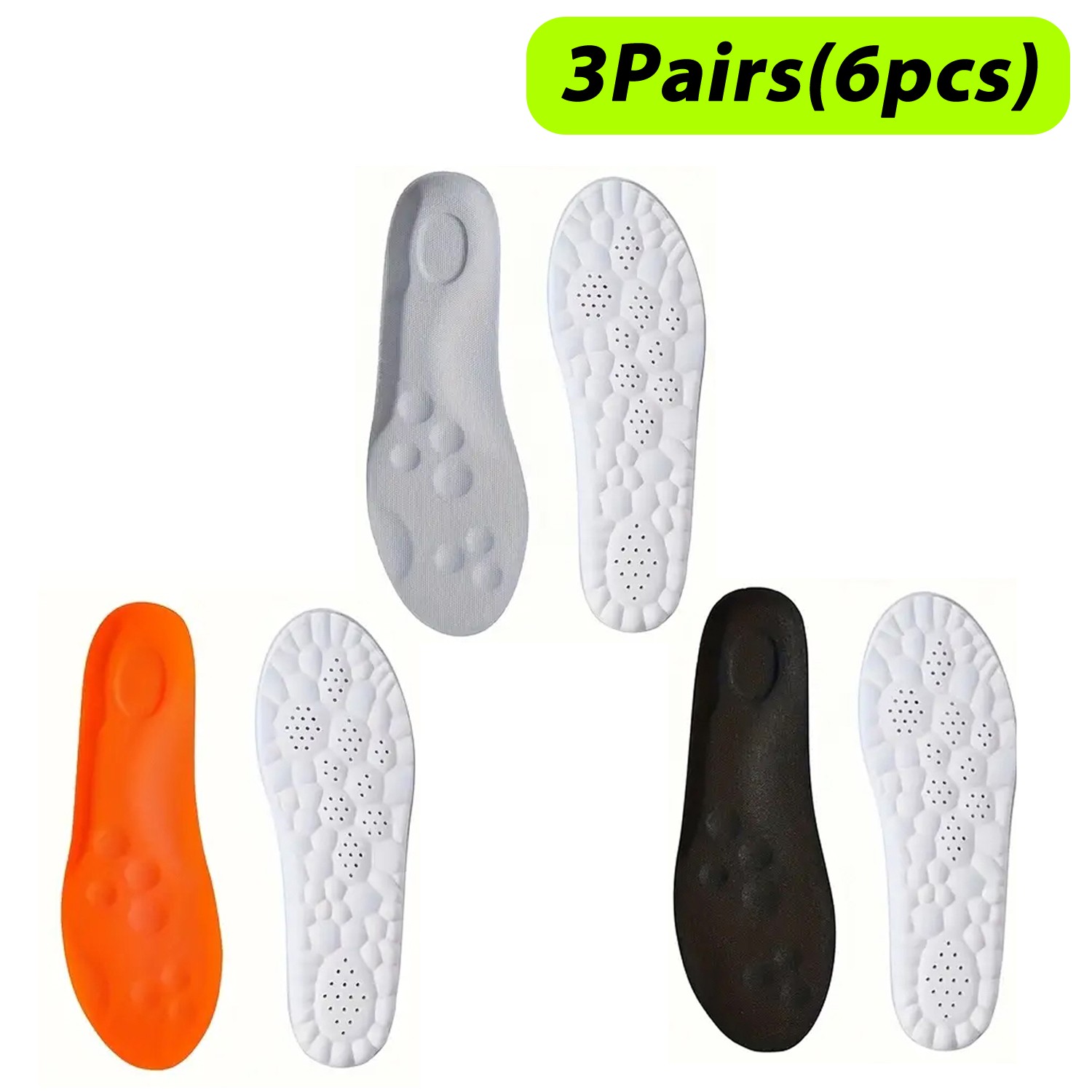 3Pairs Cushioning Insoles Memory Foam Work Sports Soft Insoles – Size Large 7-14