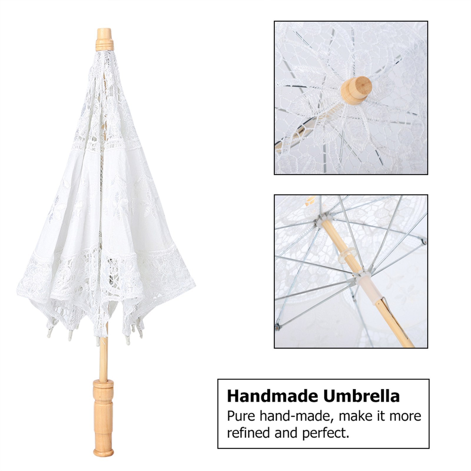 Handmade Lace Flower Embroidery Parasol Wedding Bride Photography Umbrella White