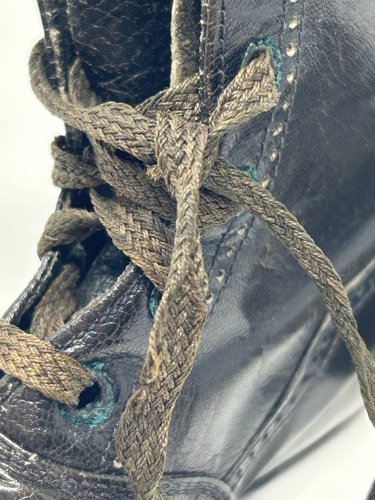 Antique Child’s Black Leather Lace-Up Boots, Brogue Cap Toe, c.1900, 4.8”