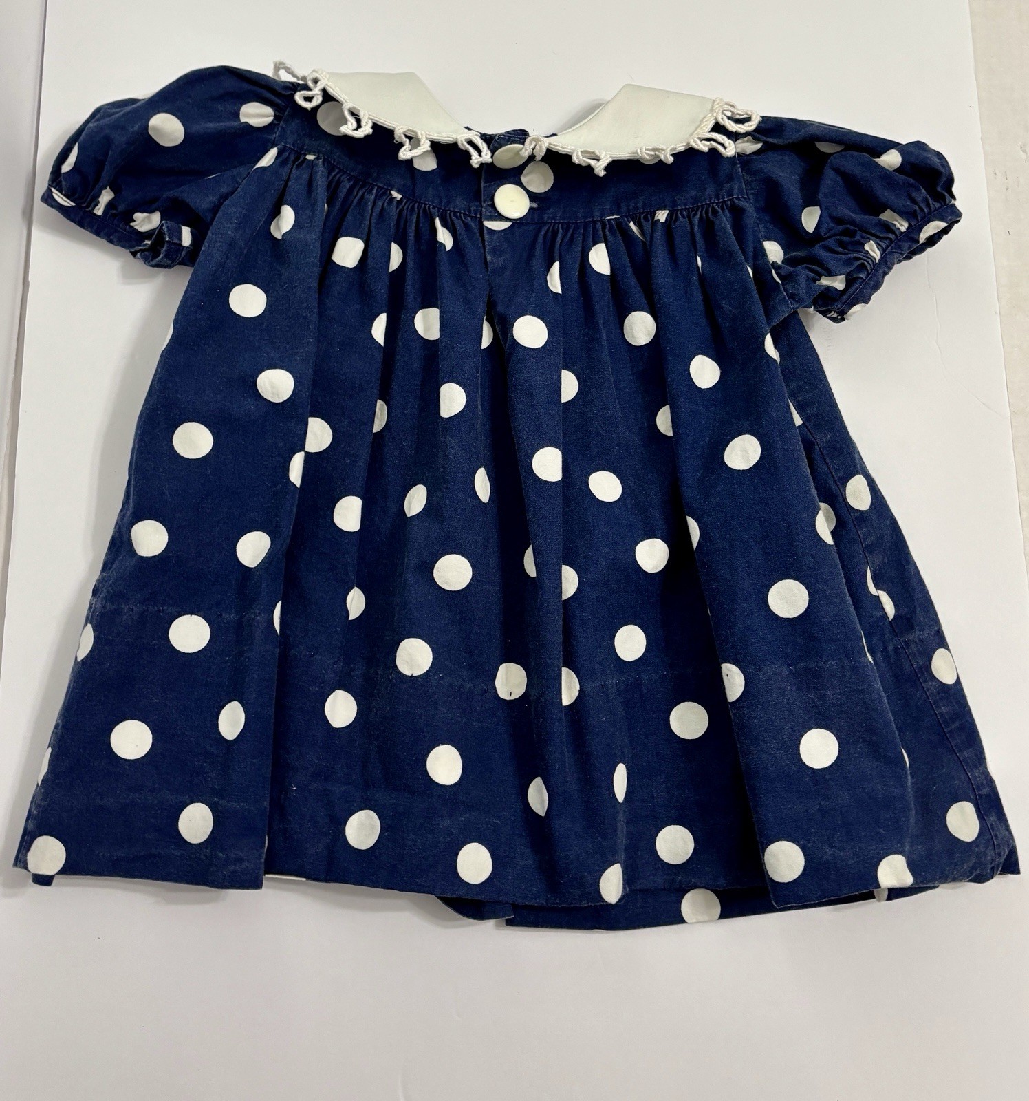 Vintage Mondays Child Dress 24 Months Polka Dot Peter Pan Collar Navy Blue USA