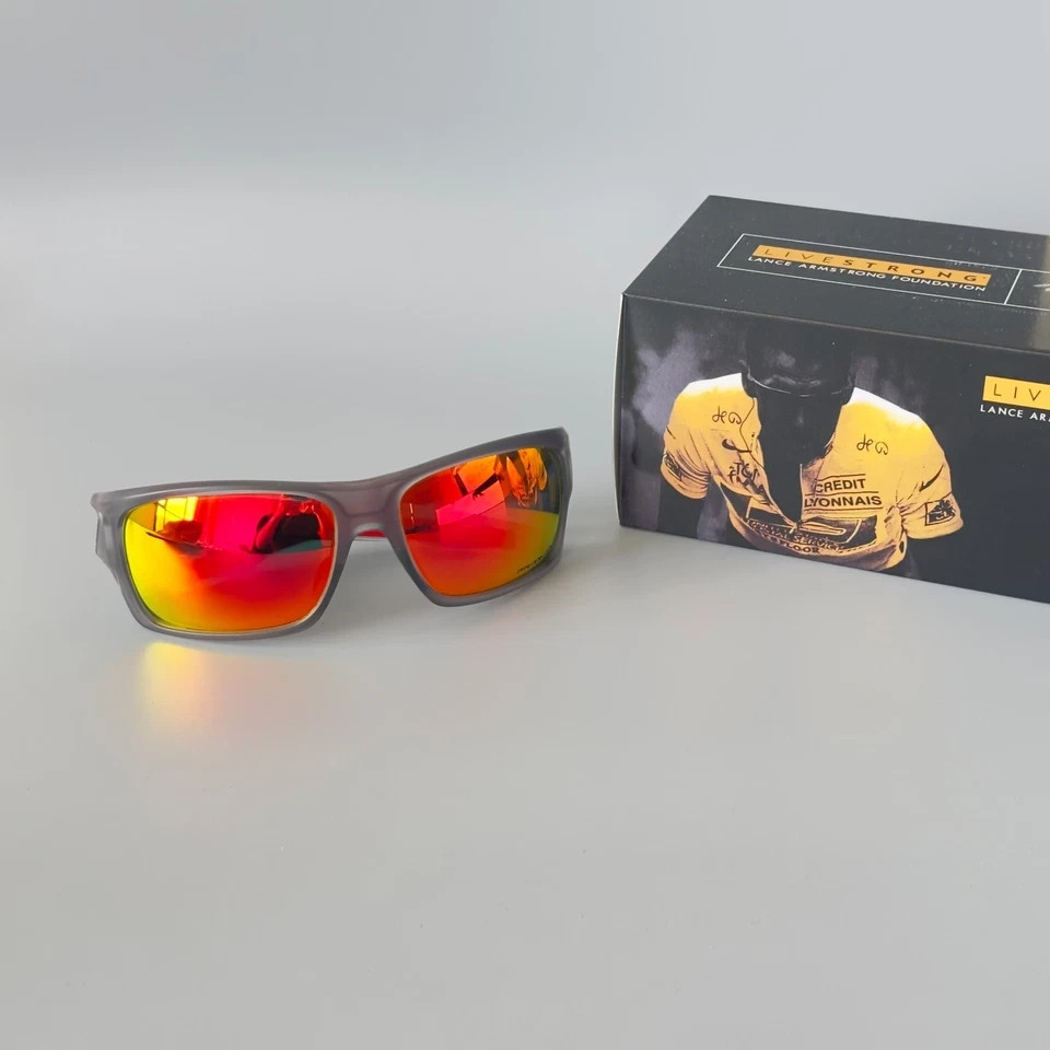 Oakley Turbine OO9263 Grey Smoke Frame Prizm Ruby Polarized Red Legs Sunglasses