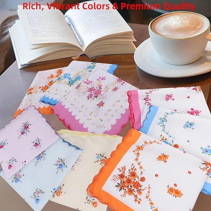Soft Cotton Handkerchiefs for Women 12 Pack Vintage Ladies Hankies Wedding Gift