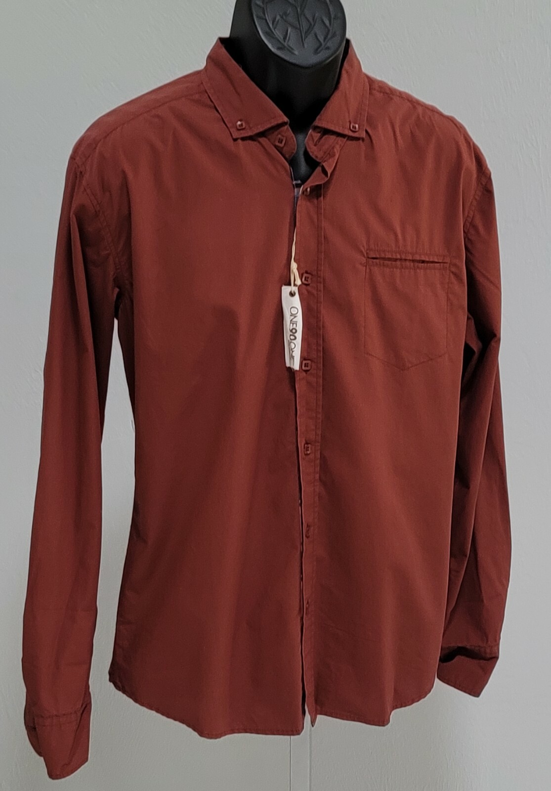 One90One Rust Red Button Up Shirt Mens M Long Sleeve Pocket Cotton NWT $99