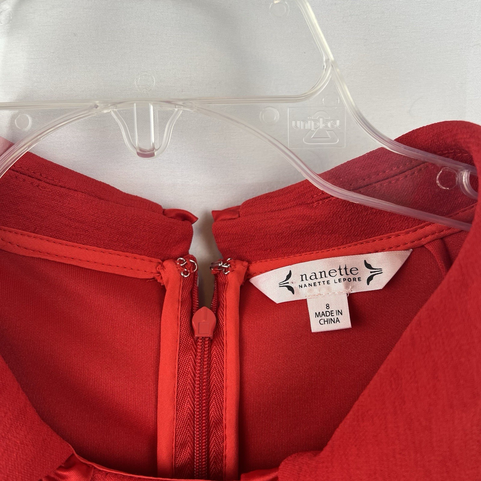Nanette Lepore Red Dress Sleeveless Ruffle Peter Pan Collar Knit Size 8 POCKETS!