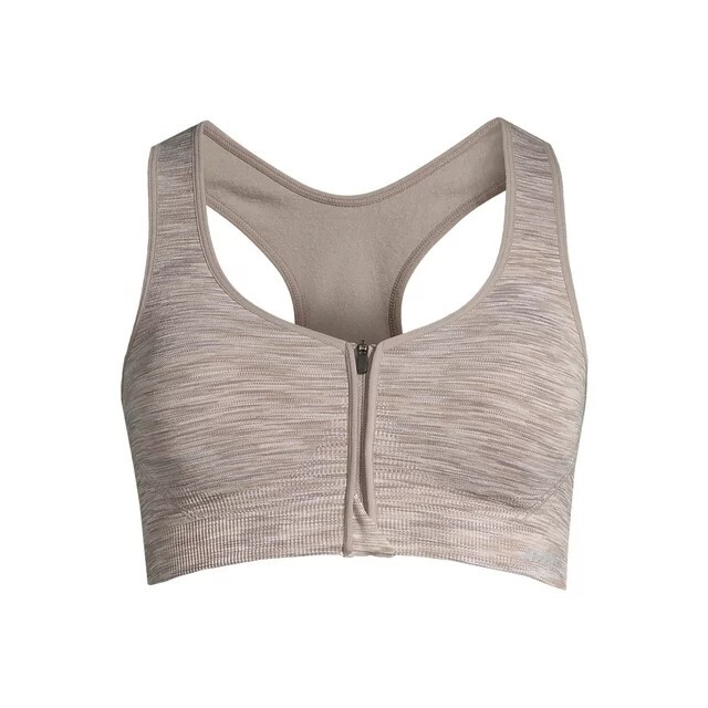 Avia Women’s Seamless Zip Front Medium Support Sports Bra Oatmeal Size Small