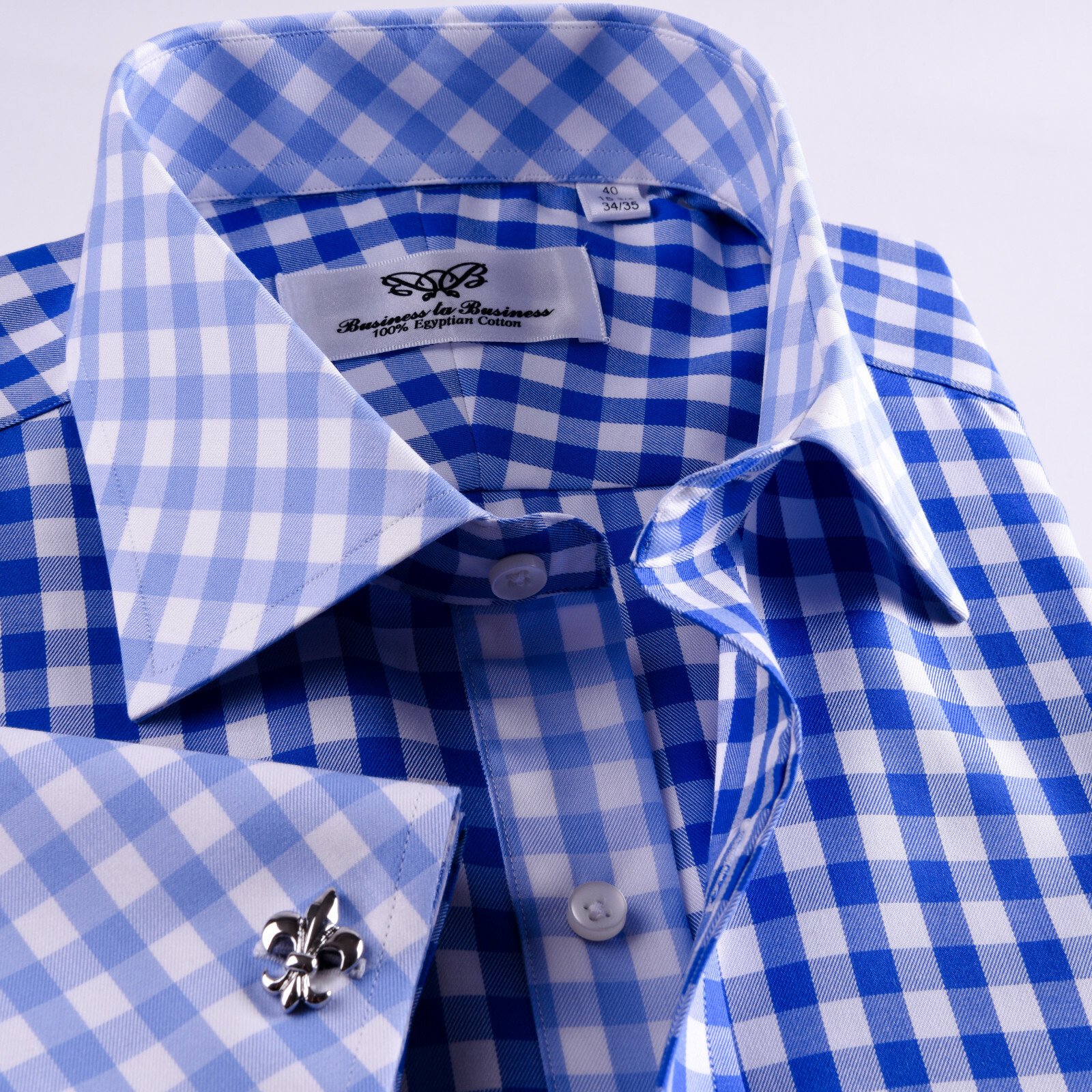 Blue Check Designed Business Shirt Easy Iron Wrinkle Free Contrast Collar & Cuff