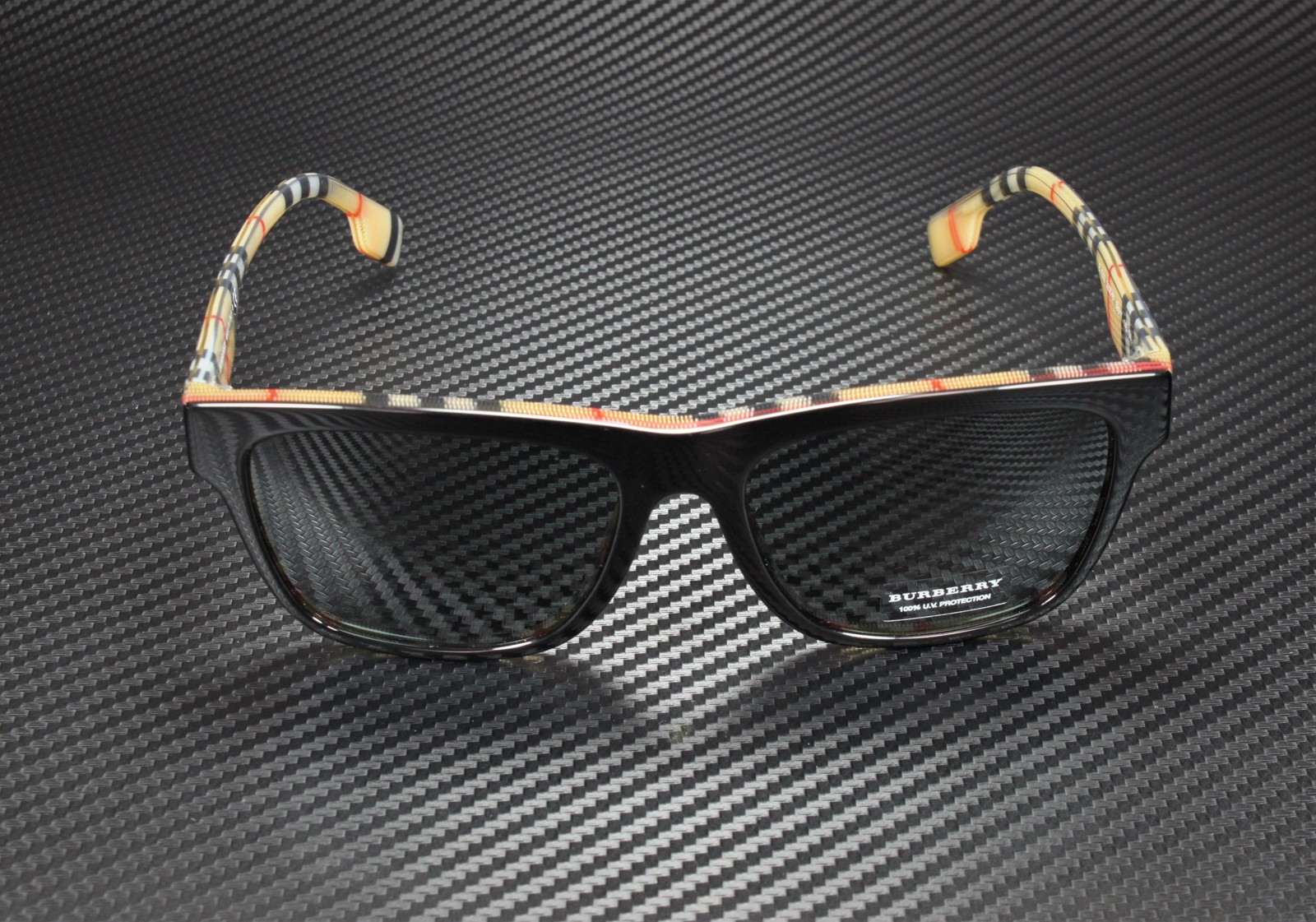 BURBERRY BE4293 380687 Top Black On Vintage Check Grey 56 mm Men’s Sunglasses