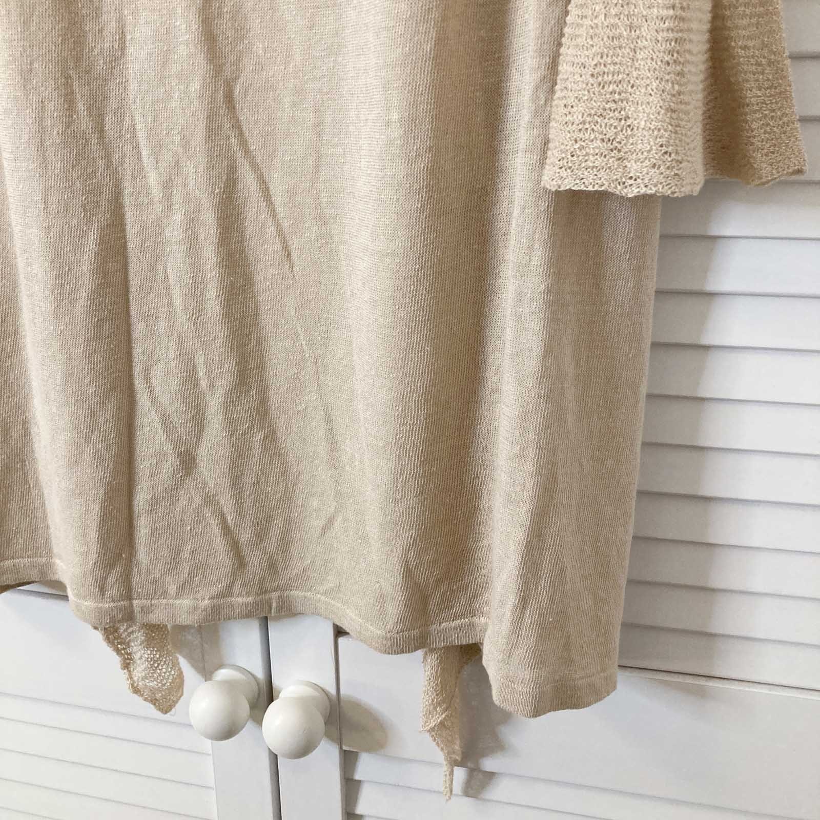 Autograph M&S Cardigan Size 12 Natural Beige Linen Blend Frill Trim Longline