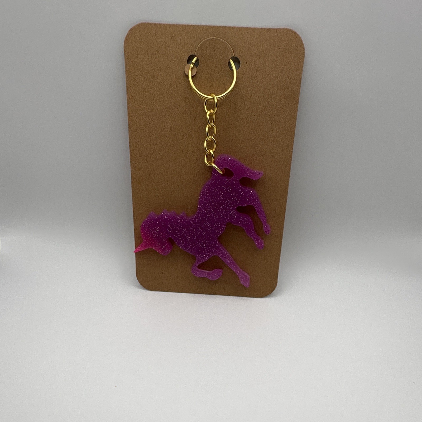 Purple/Gold Metal Unicorn Key Chain, Animal Theme Charm Keychain Women’s