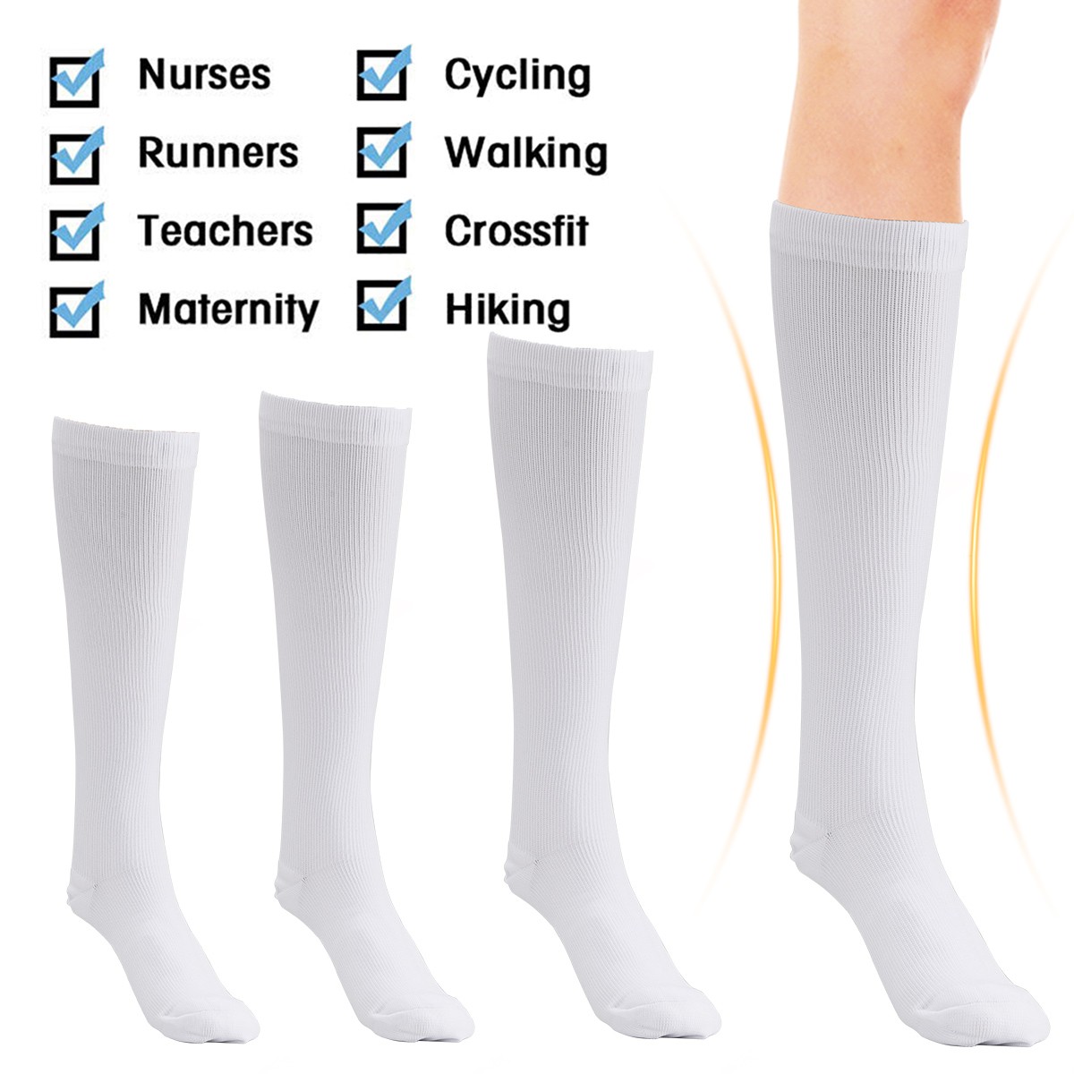 (5 Pairs) Compression 15-20mmHg Graduated Support Socks Calf Mens Womens S-XXL