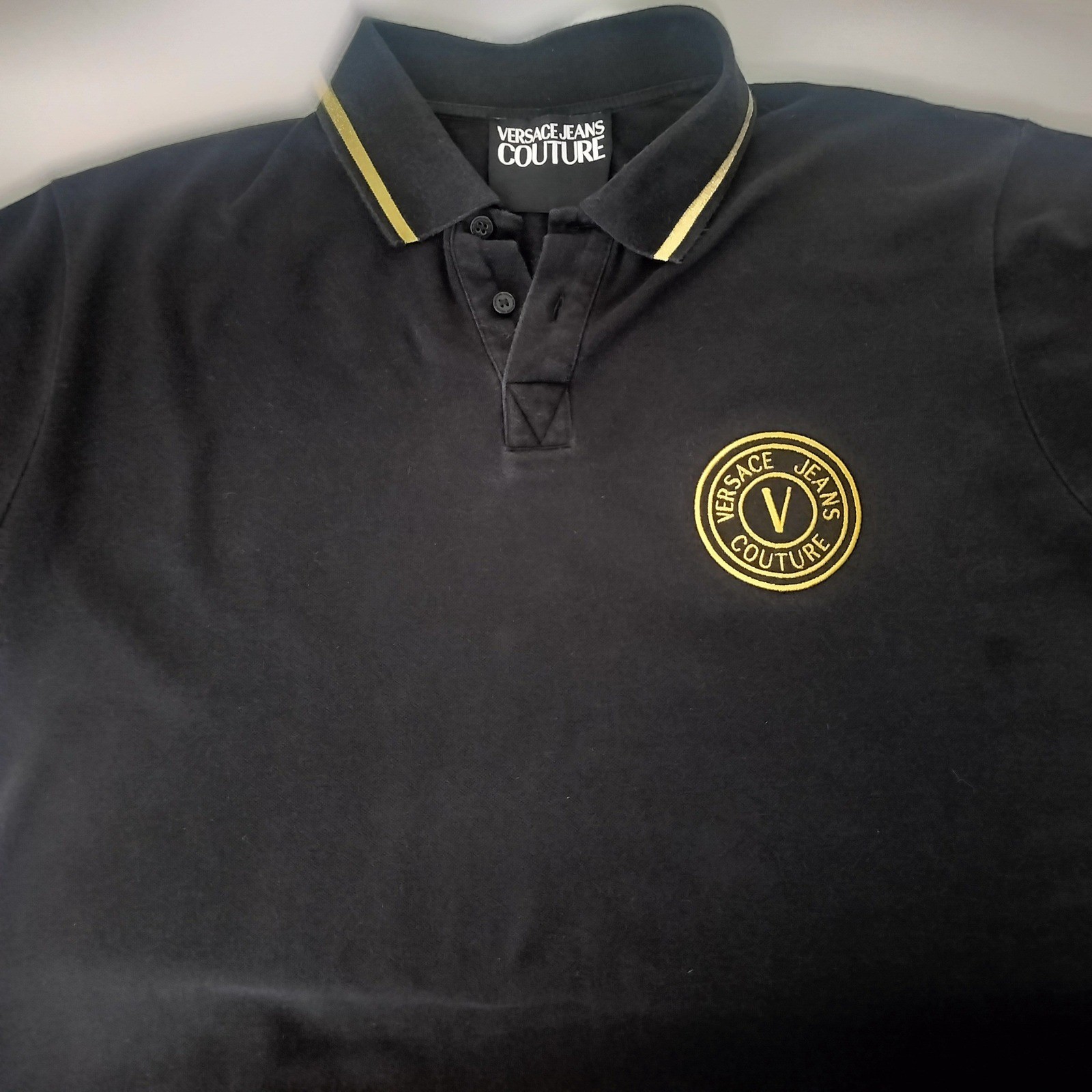 Versace Jeans Couture Mens Black Gold V-Emblem Polo Shirt 72GAGT03 XXL