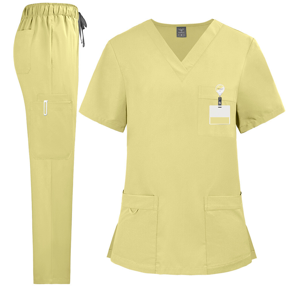 2pcs/set Medical Uniform Nursing Scrub Men Women V-Neck Straight Multi-pocket
