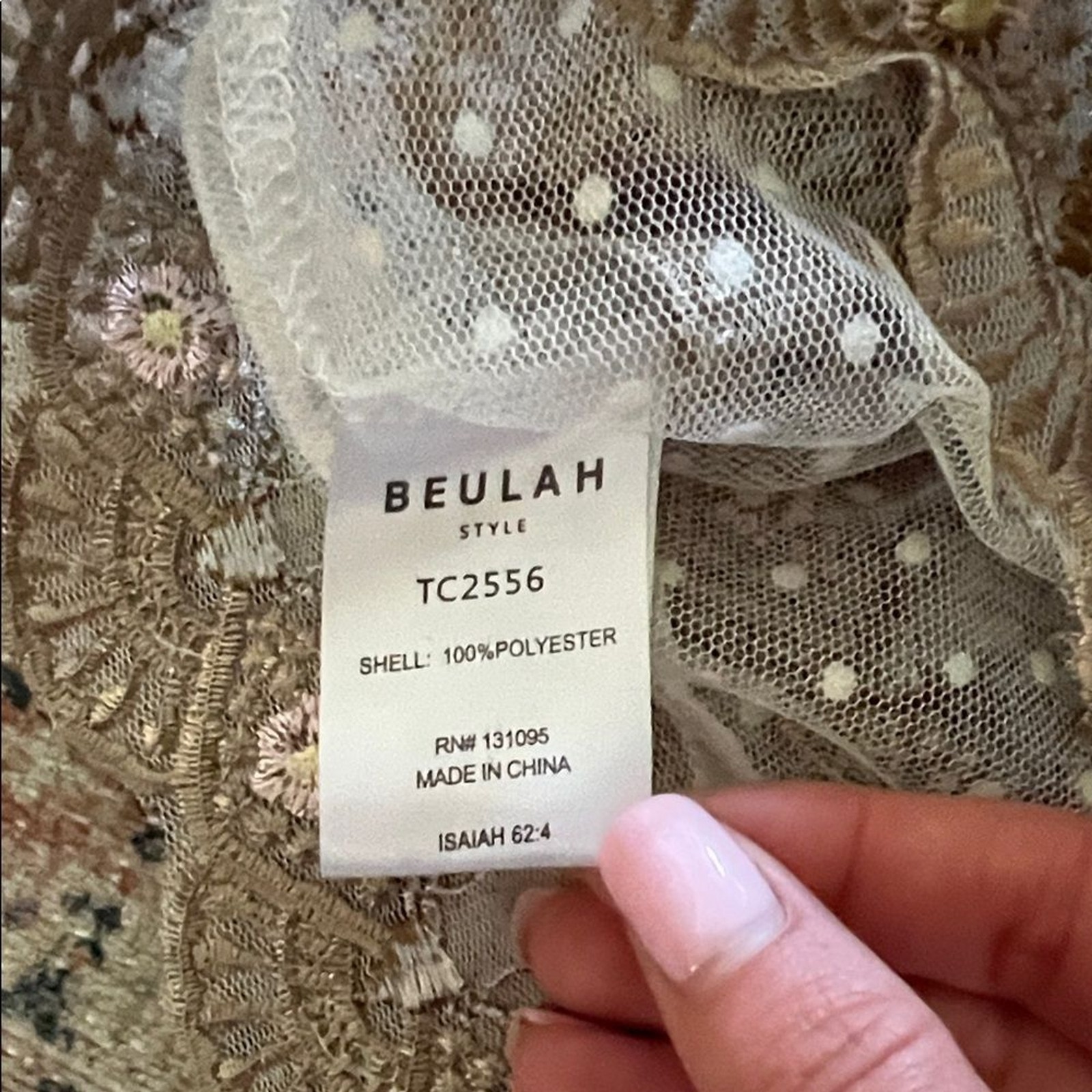 BEULAH Style Victorian-Inspired White Lace Blouse with Golden Embroidery Size: S