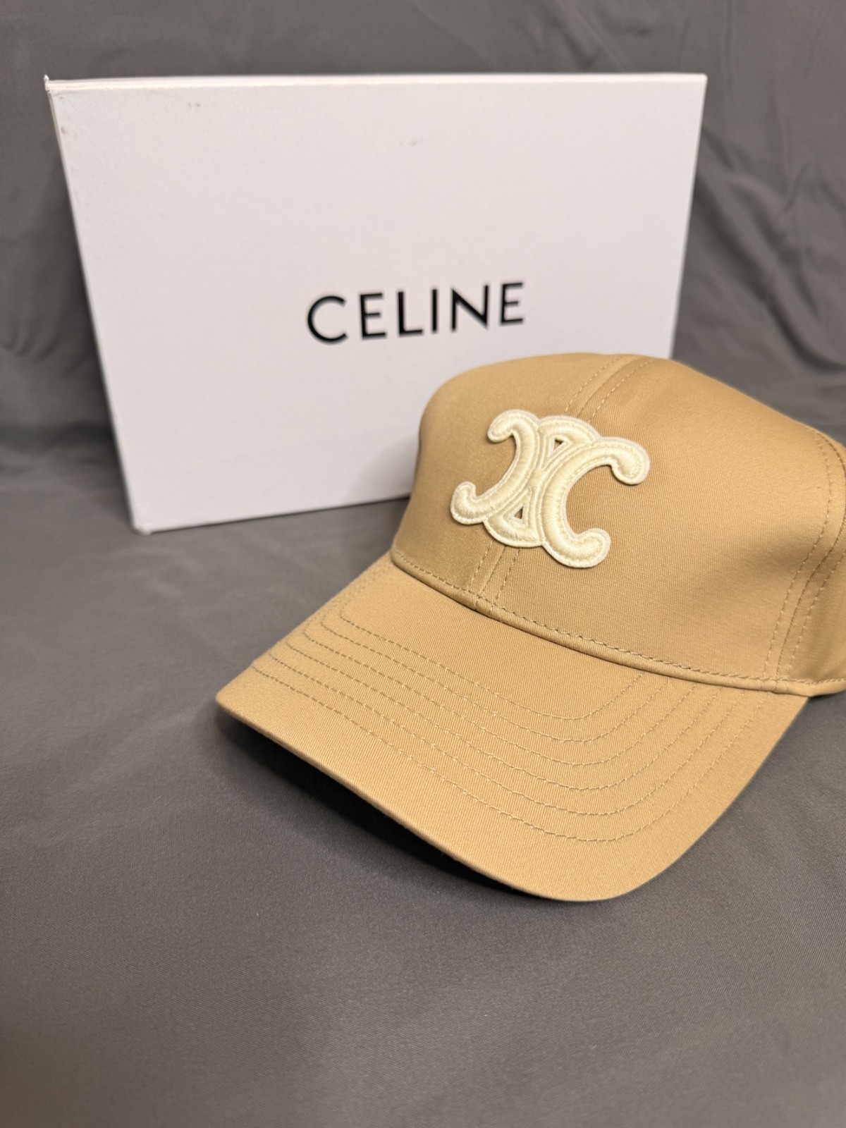 CELINE Paris Triomphe Adjustable Baseball Cap Tan/Beige Size Medium Unisex