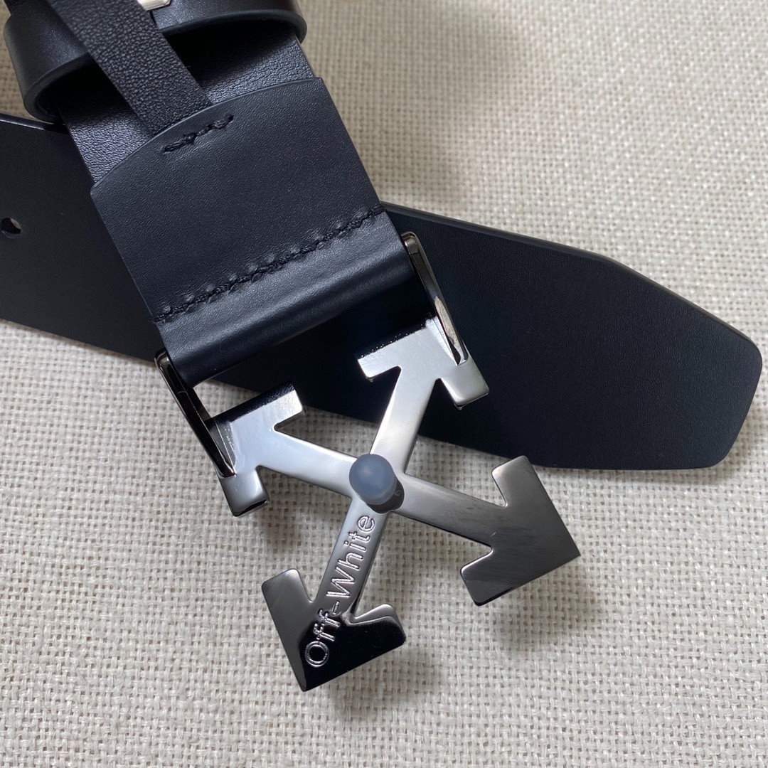 Authentic Off-White Men’s Leather Belt 3.8cm/1.5″ Width Dark Black/New