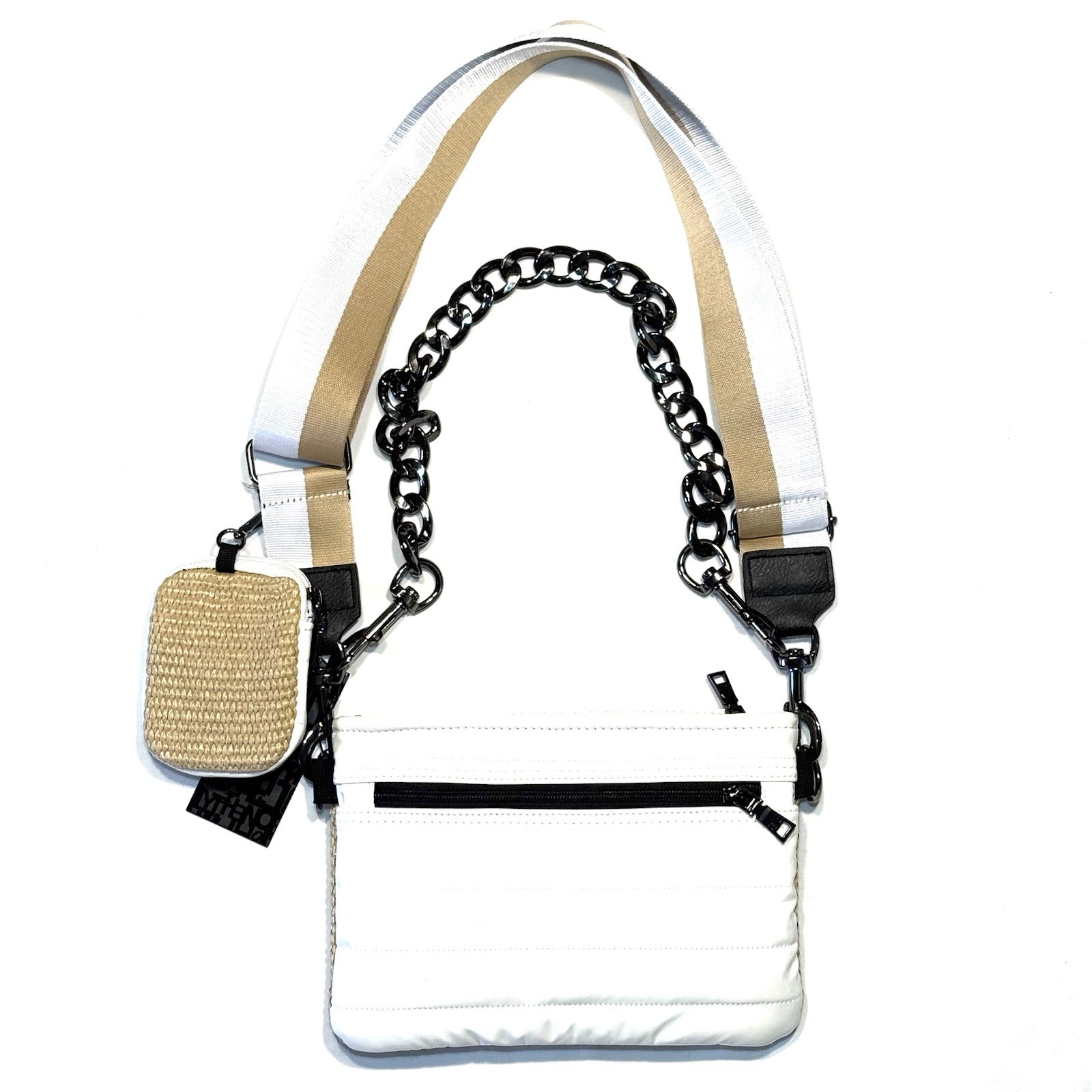 THINK ROYLN Downtown Crossbody Bag Dune Raffia Patent White (MSRP $148)