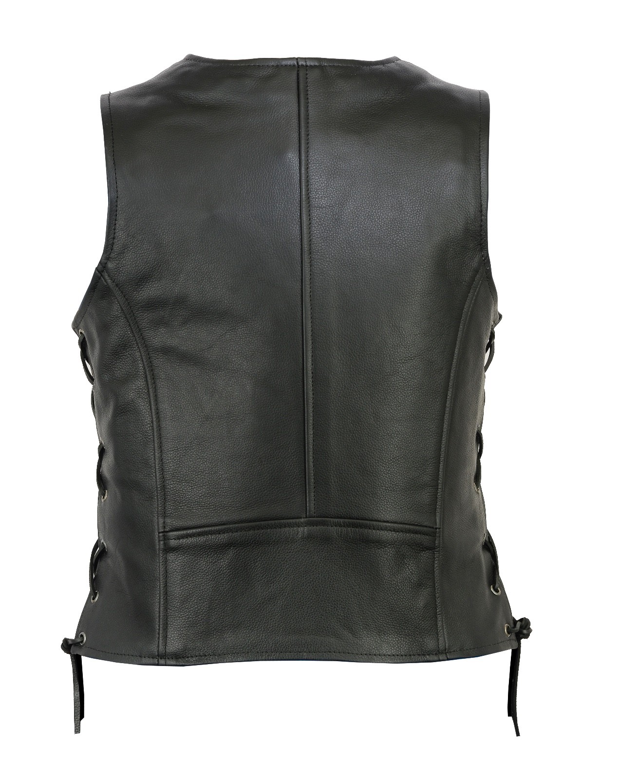 Womens Motorcycle Leather Vest Genuine Cowhide Leather Black Concealed Carry