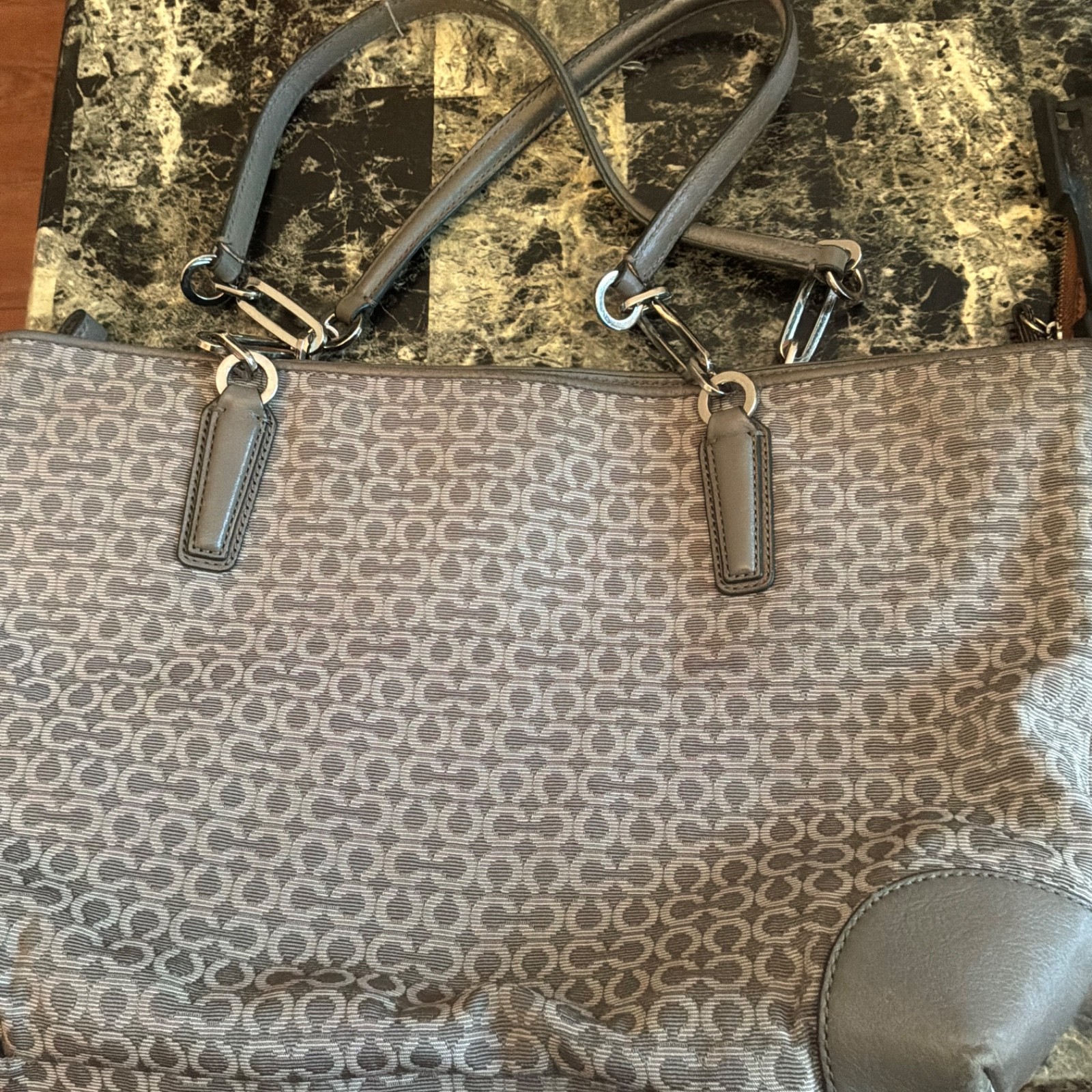 Coach signature gray canvas and leather tote bag