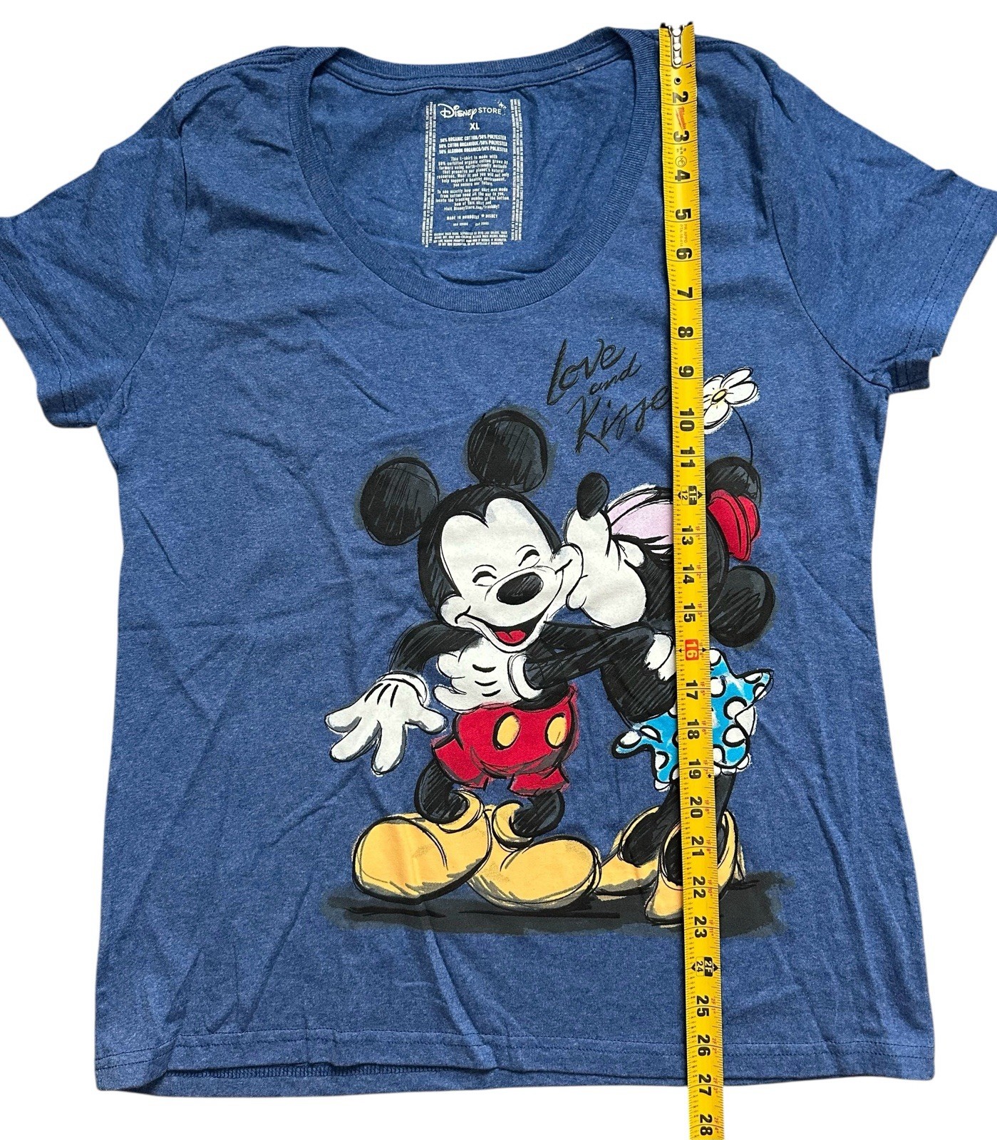 Retired Disney Store Love and Kisses Minnie & Mickey T-shirt Blue Shirt Size XL