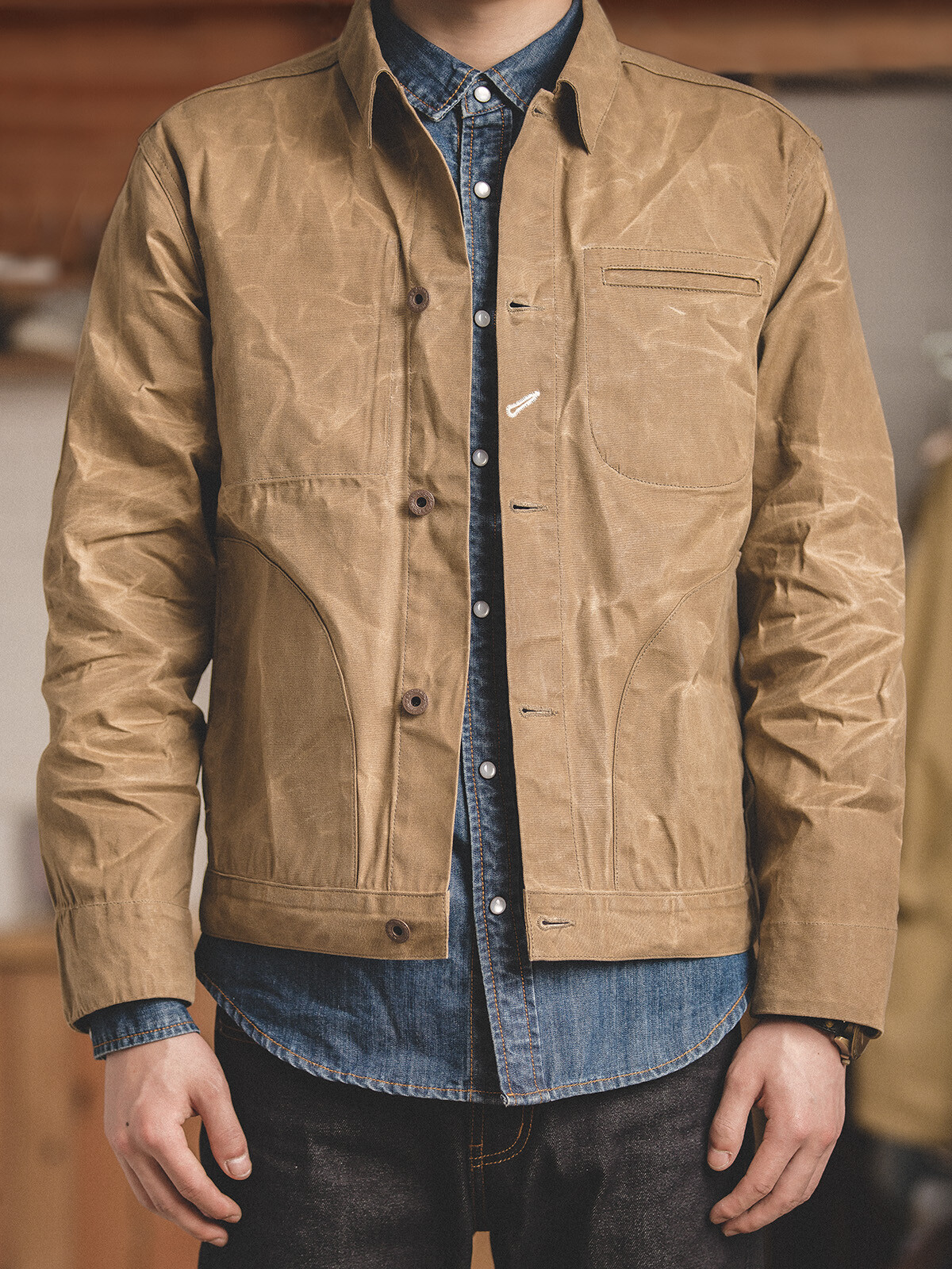Maden Men’s Waxed Canvas Cotton Jacket Military Work Jacket Khaki high quality