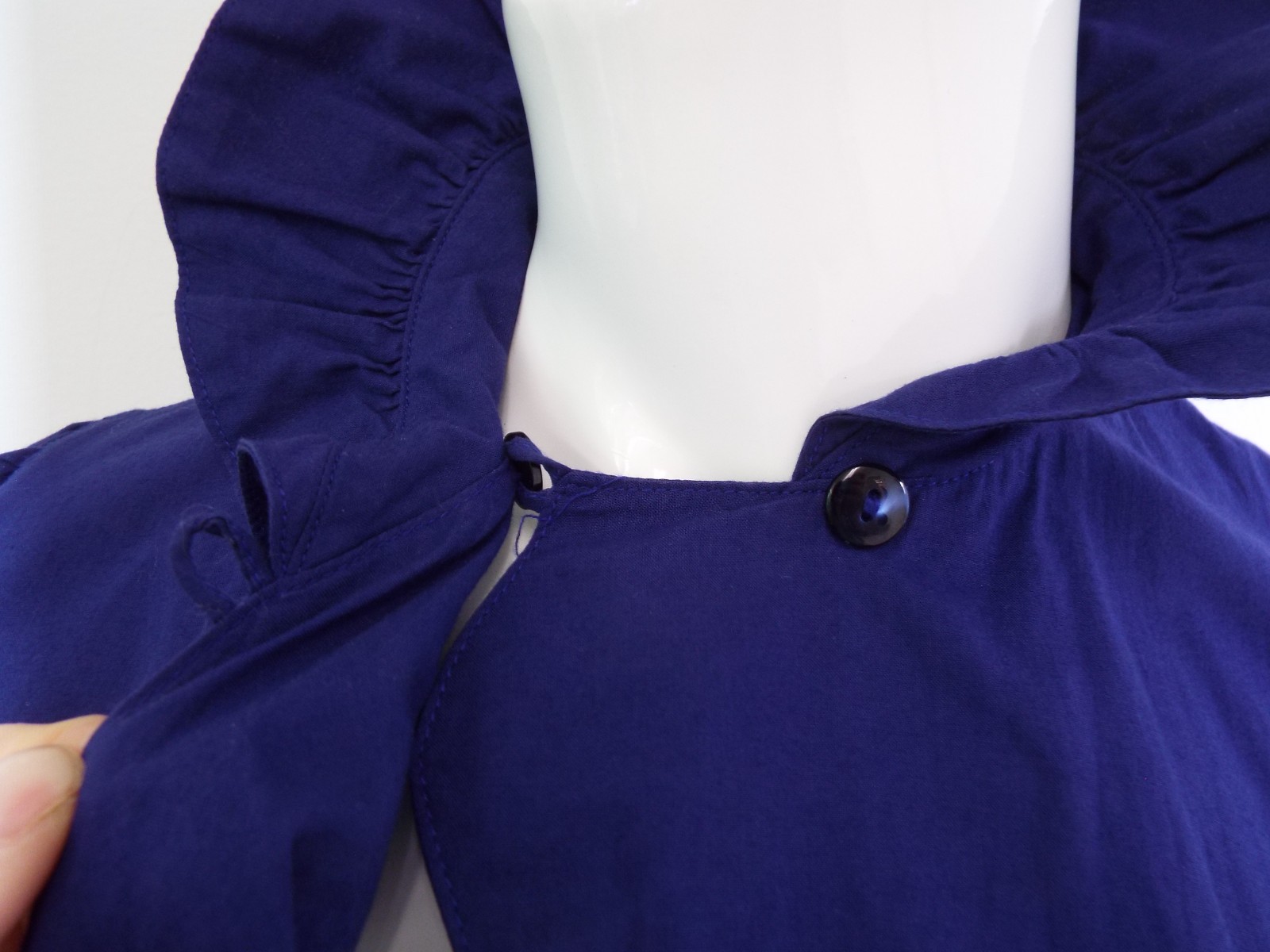 VTG 1980s KENZO Blue Puff Sleeve Dress Small Cotton Asymmetrical Button Wrap Top