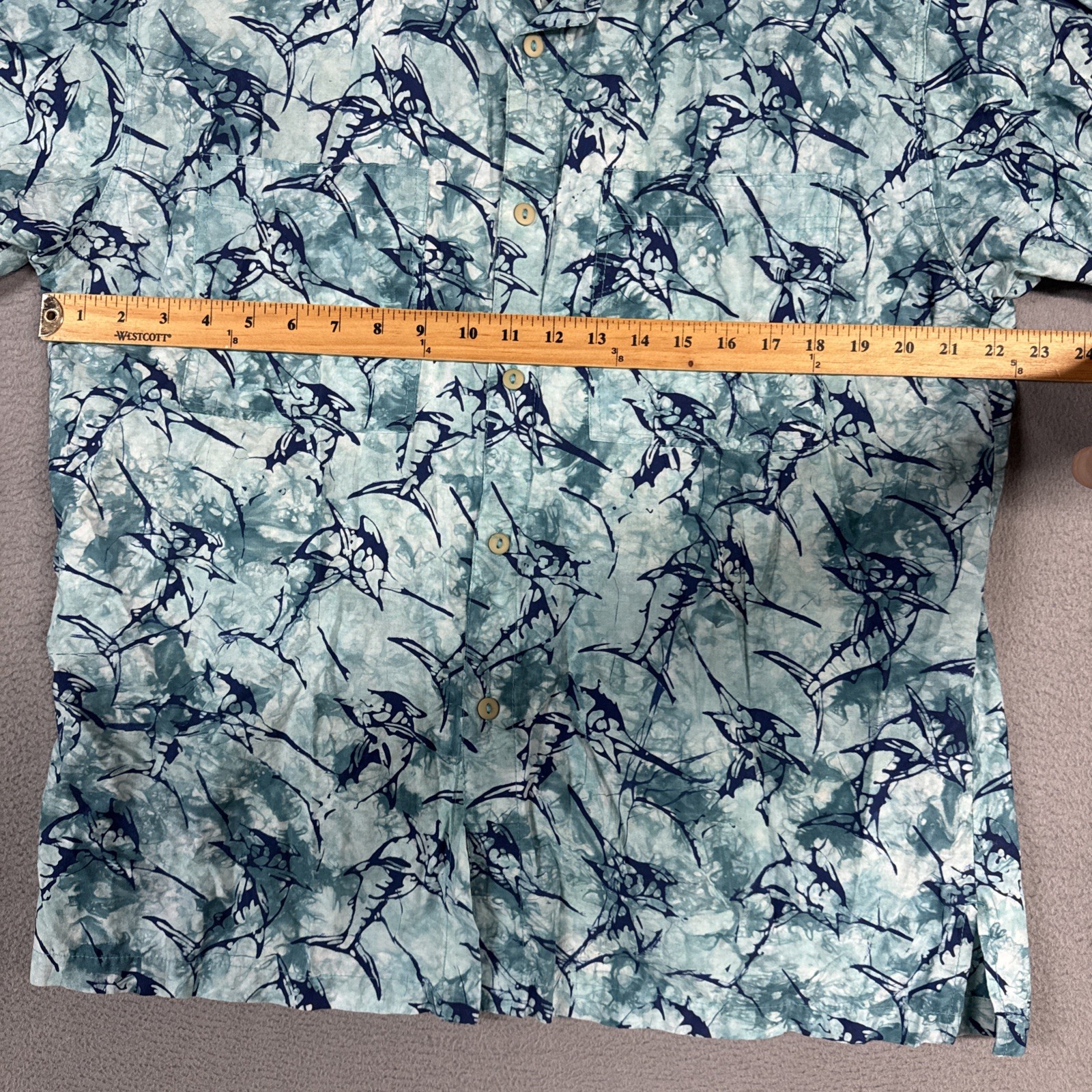 Rum Reggae Shirt Mens M Blue Fish Print Hawaiian Short Sleeve Button Up Cotton