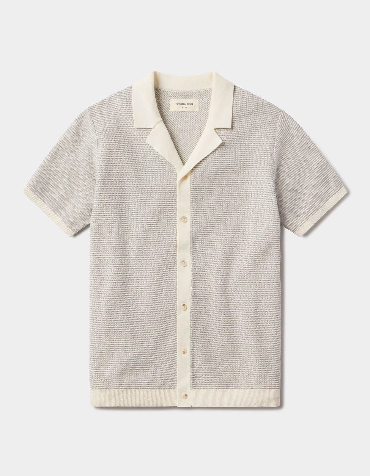 Normal Brand Robles Birdseye Knit Camp Button Up Size Large $129 MSRP Cream