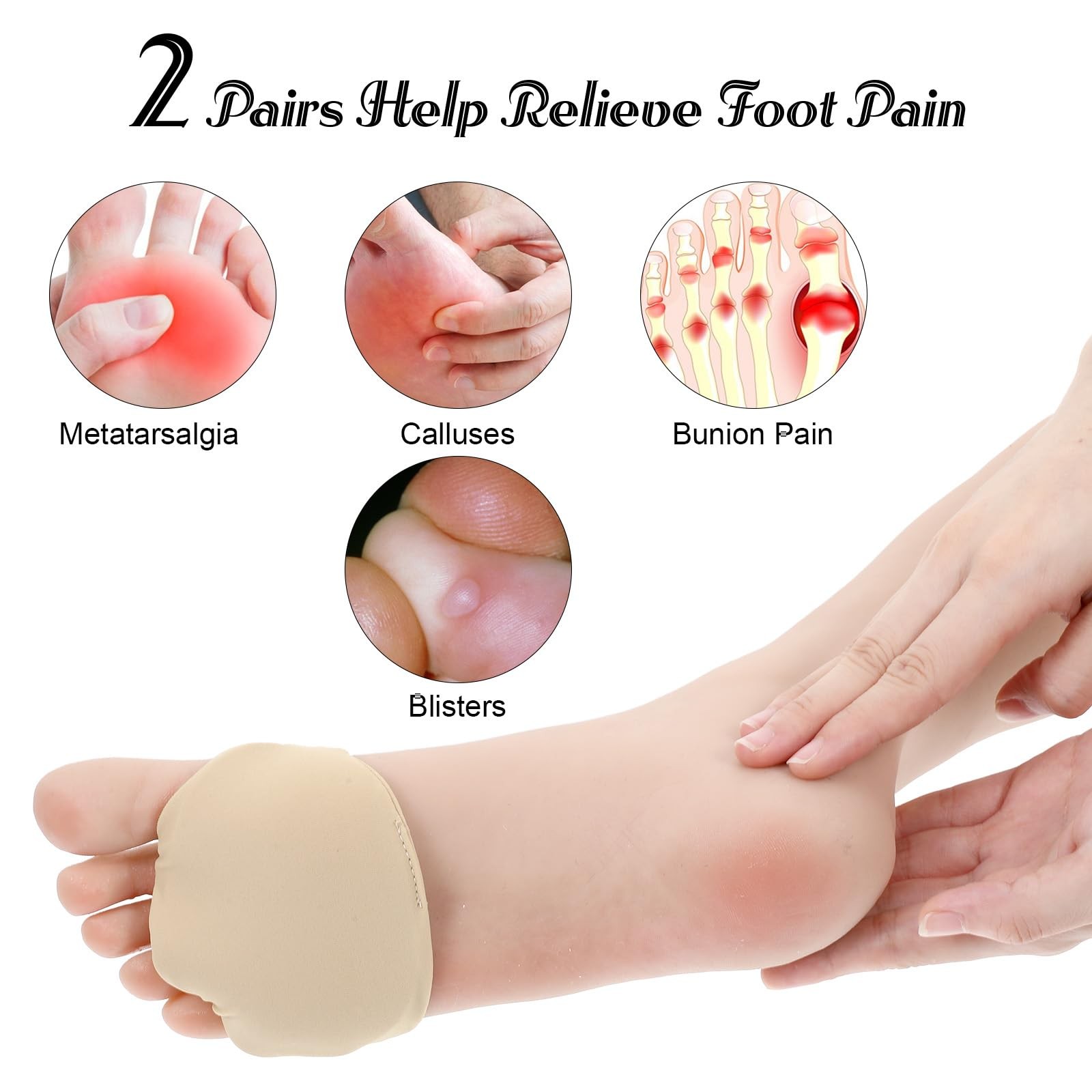 2 Pairs Thick Metatarsal Pads for Women, Foot S, Skin
