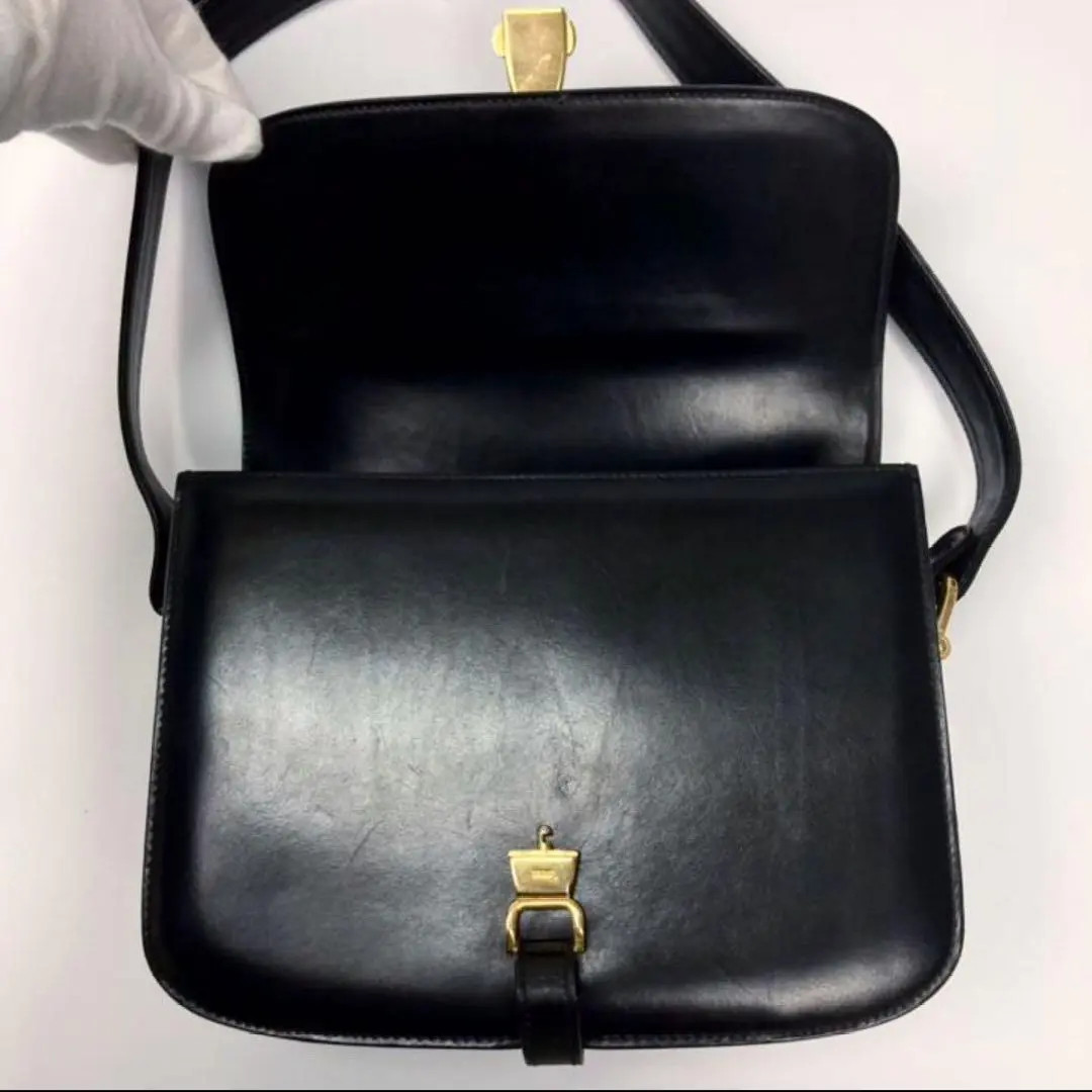 Celine Shoulder Bag Carriage Logo Box Calf Leather Vintage Rare Japan Used FS