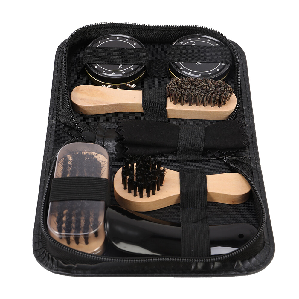 Leather Boots Shoe Polish Care Kit 3 Brushes Cleaner Shine For Footwear Set