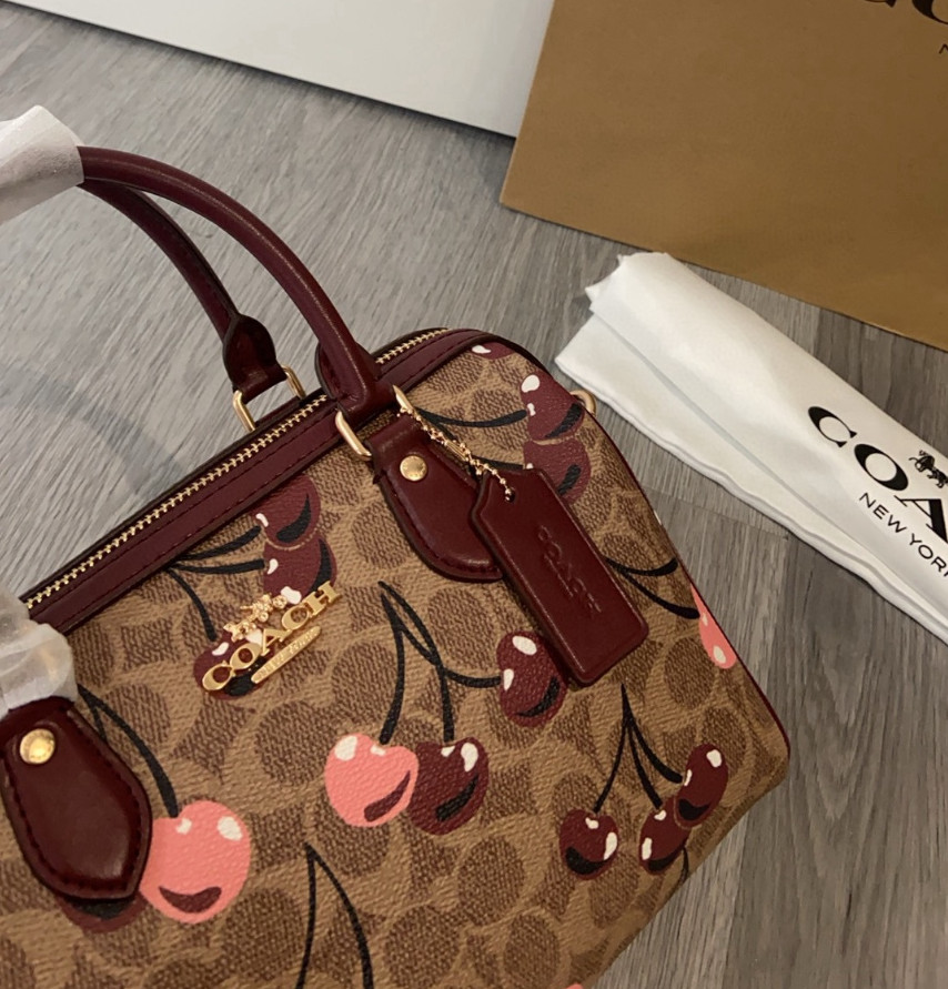 NWT Coach Rowan Satchel Bag In Signature Canvas With Cherry Print CY692