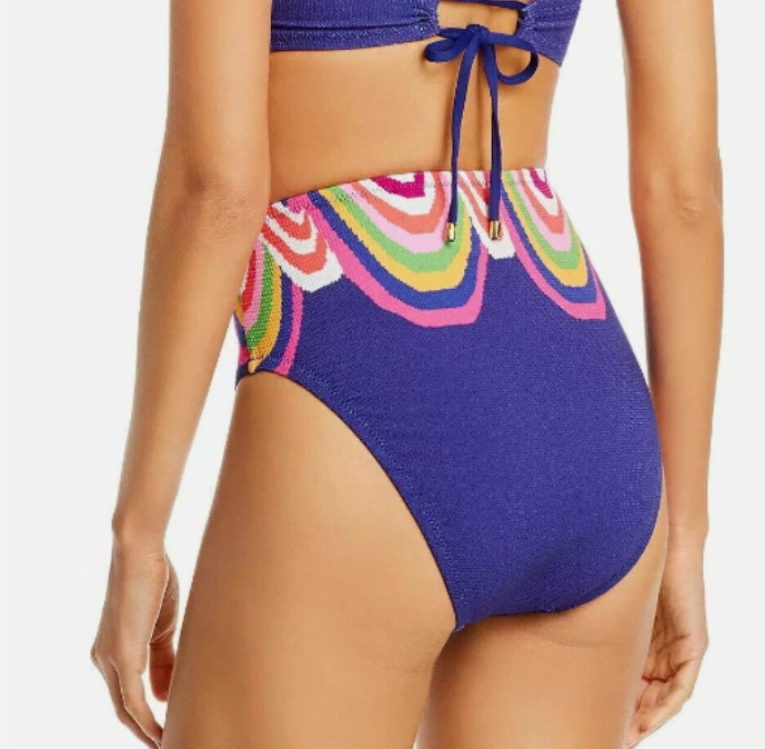 Trina Turk Rainbow Swirl High Waist Bikini Bottom Marine Blue Resort Coastal 6 8