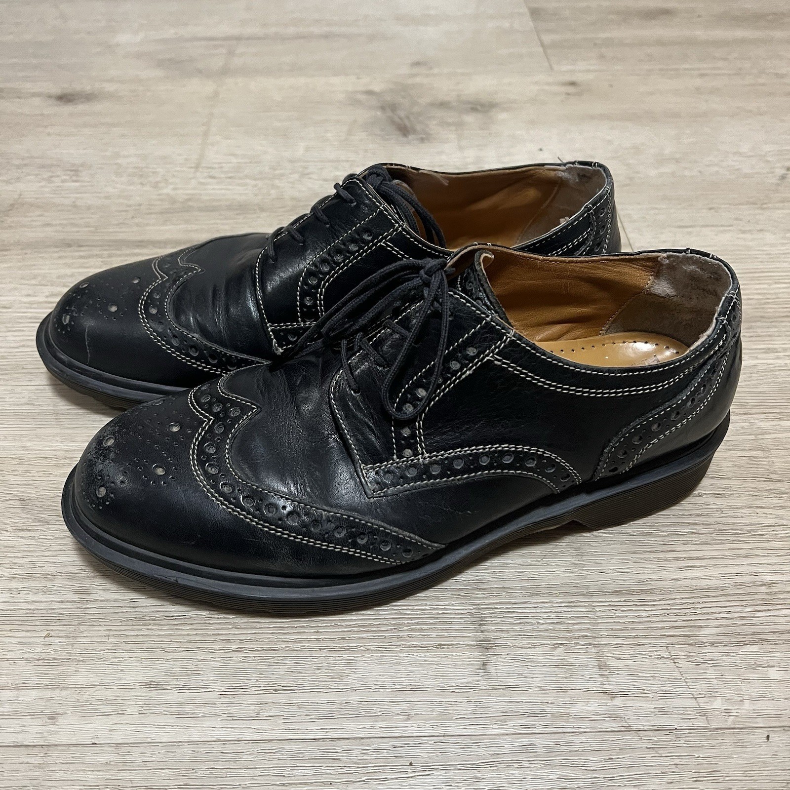 Dr Martens Shoes Black Wing Tip Oxford Brogue England Leather Sz 8 Punk Oi! GBH