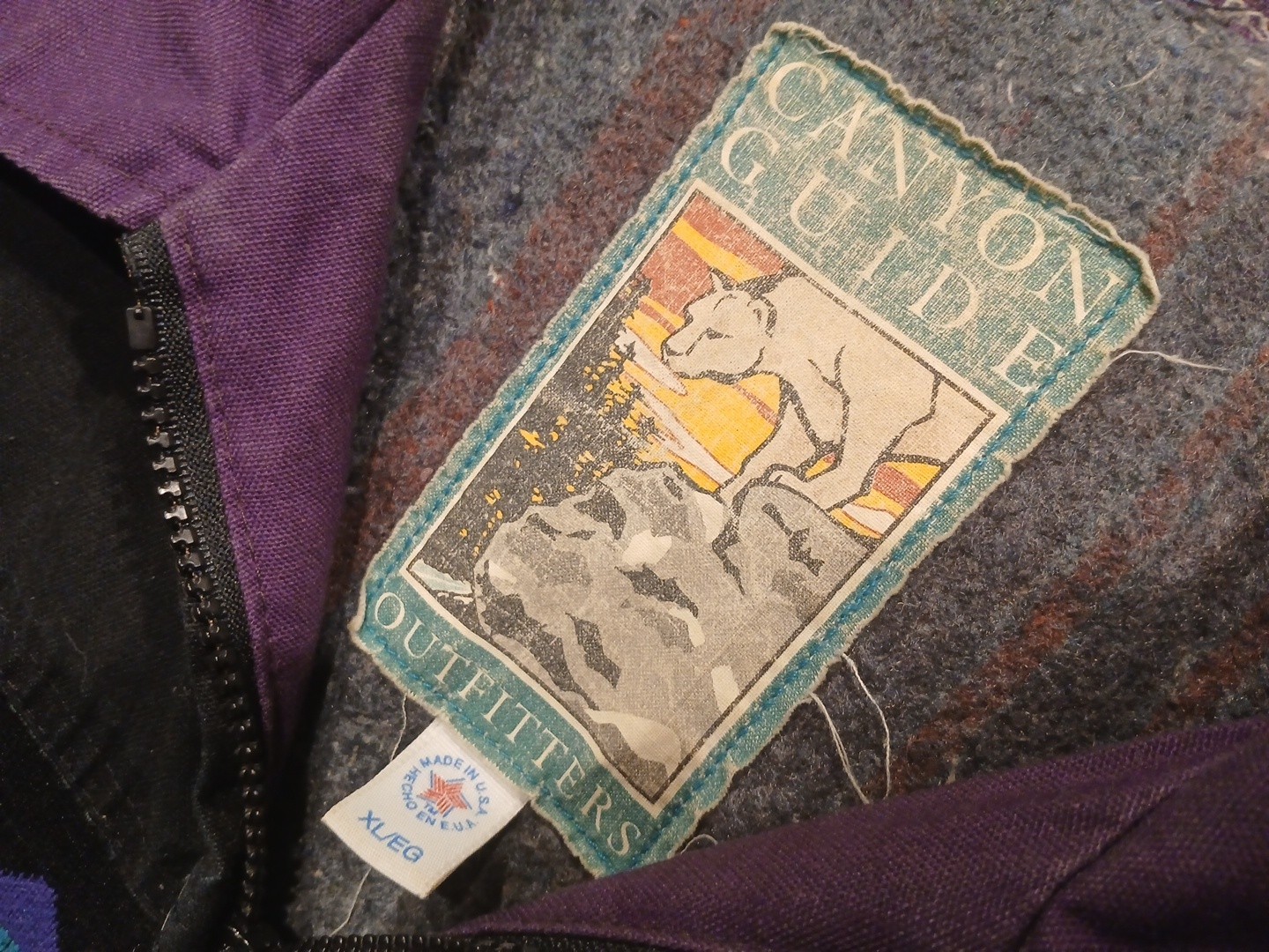 Vintage 90s Canyon Guide Outfitters Bomber Jacket XL Purple Black Aztec Lined