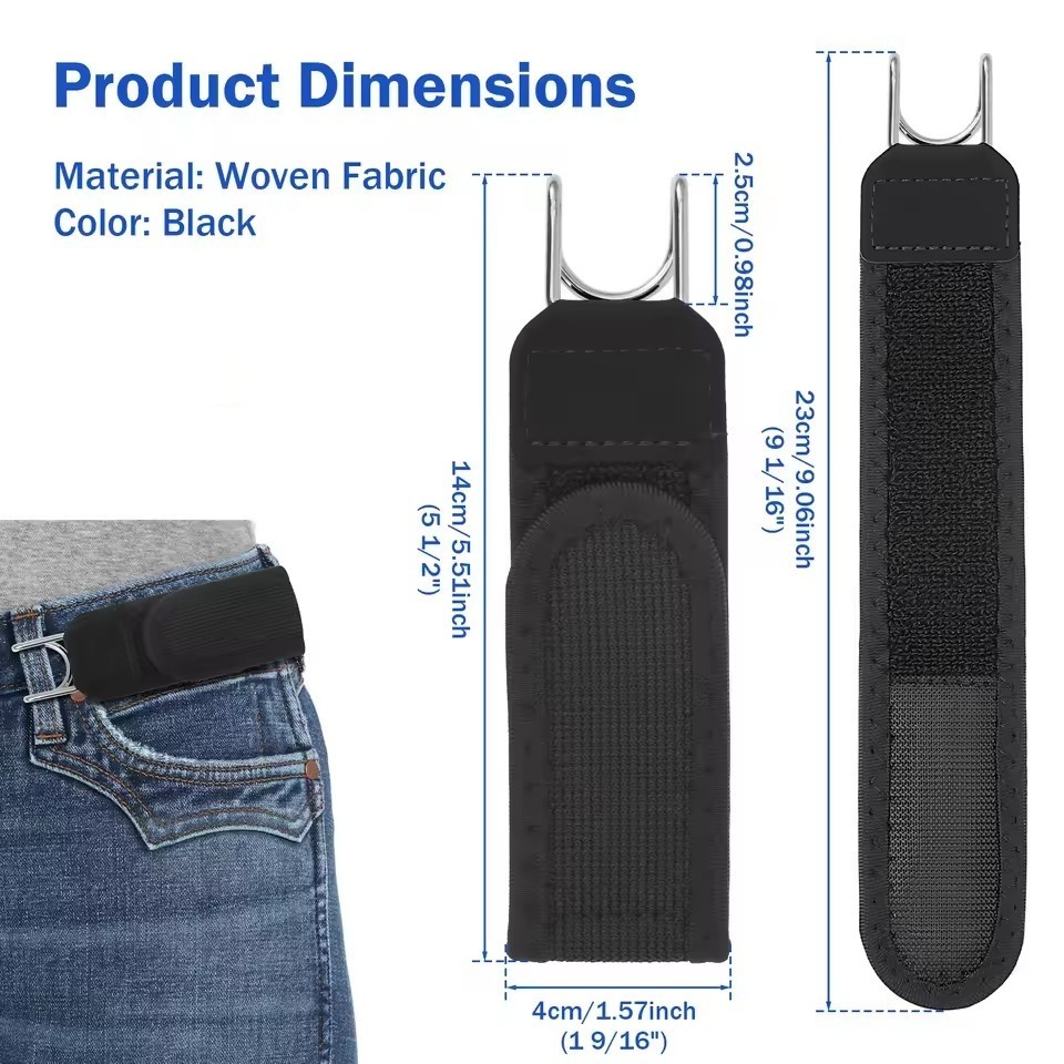 2PCS Tactical Metal Hook Elastic Belt Buckle-Less Invisible Waist Belt Closure