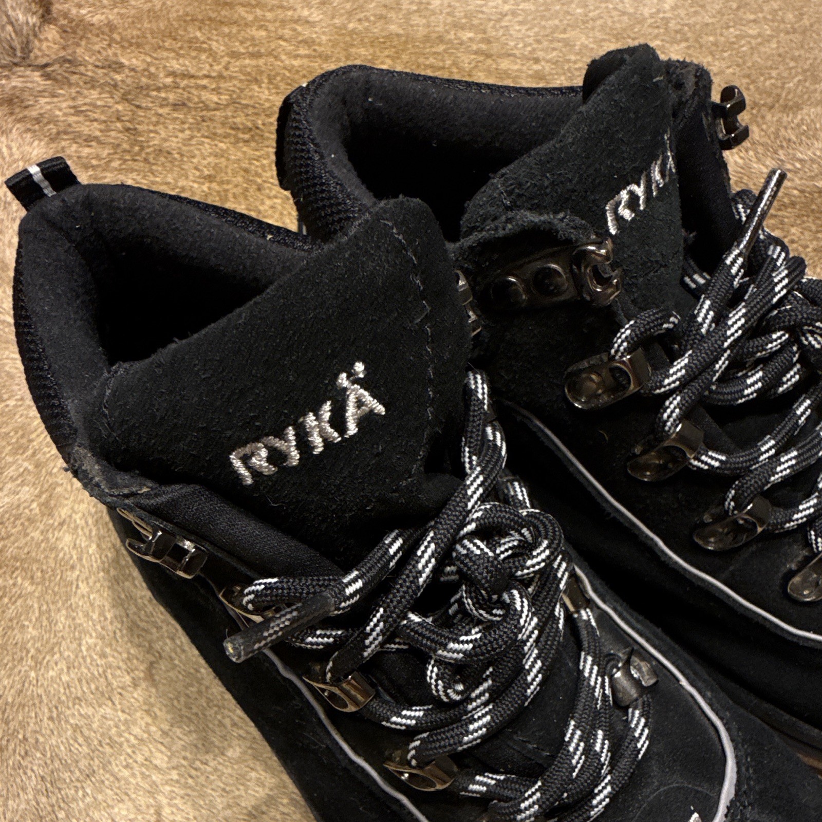 Ryka Terrain Hiking Ankle Boots Black Suede Leather US 7.5W Waterproof Lace Up