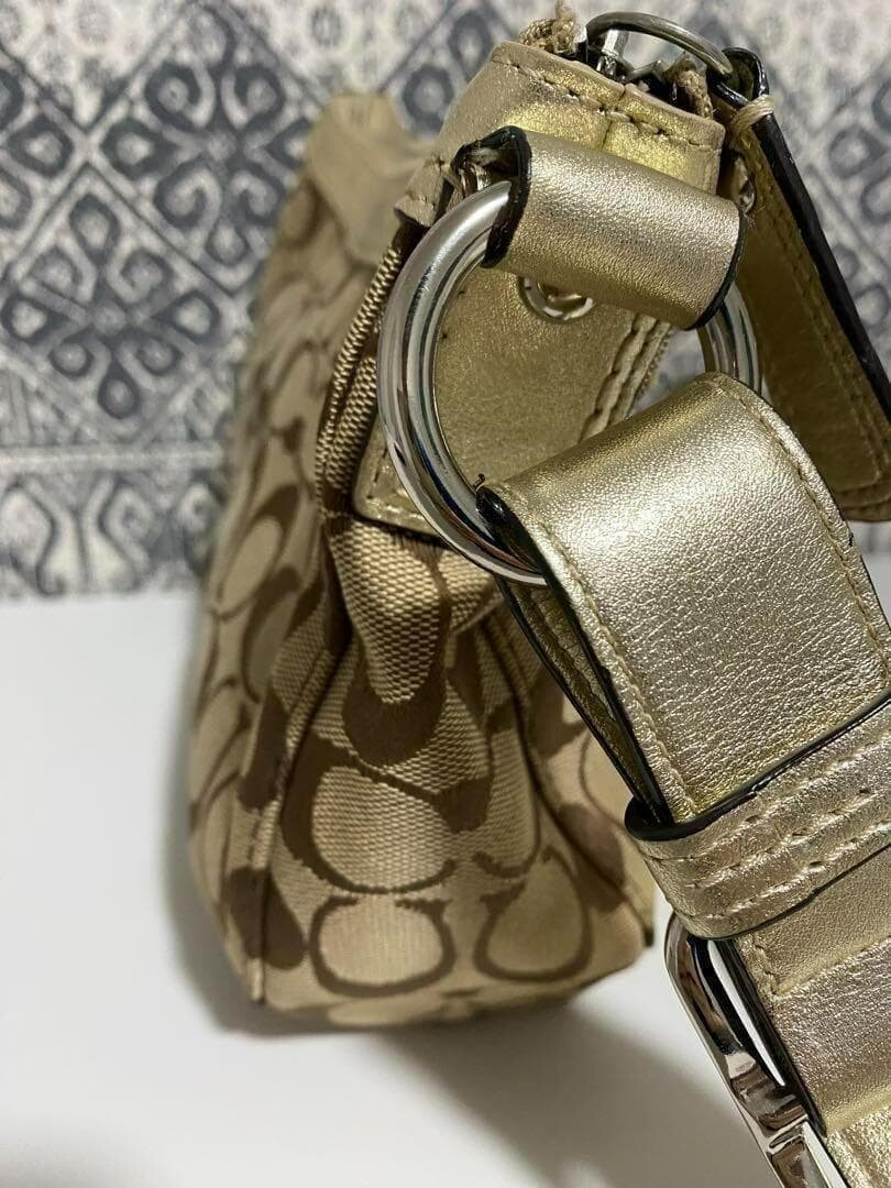 COACH Signature Monogram Canvas Leather Crossbody Shoulder Bag Brown 31cm W Auth