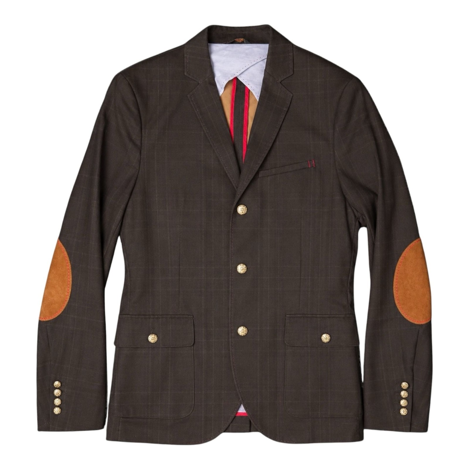 Zara Man Denim Couture Brown Plaid Elbow Patch Blazer Size 40