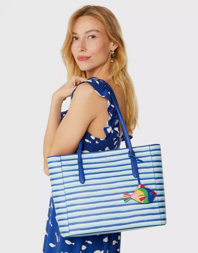 Kate Spade Schuyler Wave Stripe Fish Medium Tote In Blue Multi
