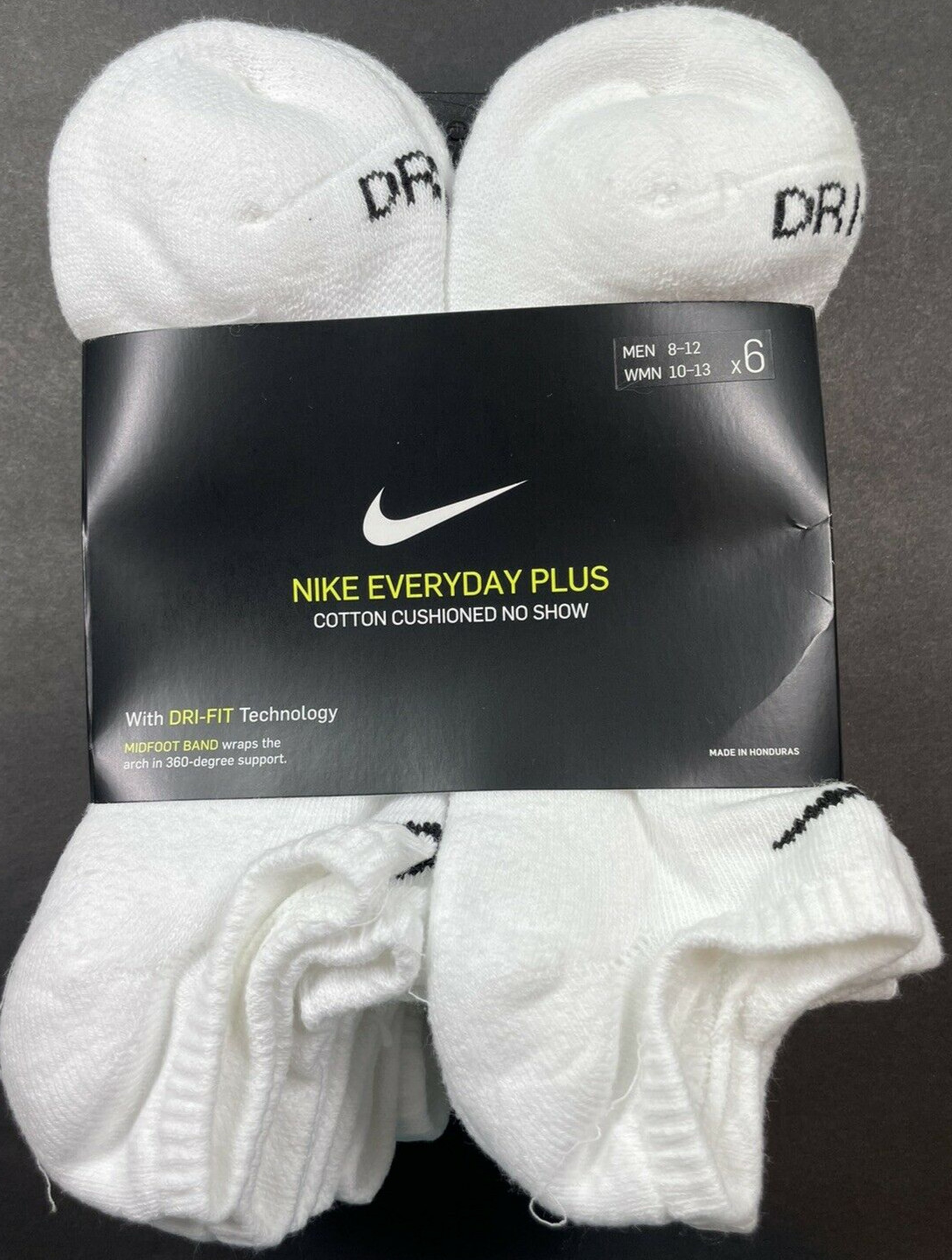 Authentic NIKE / NO SHOW Socks / 6 Pack / Men’s 8-12 / Woman’s 10-13 / WHITE