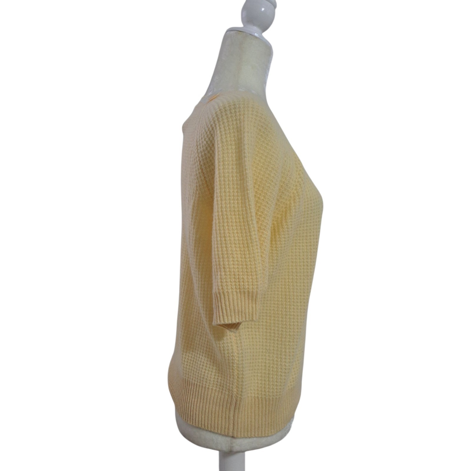 Joie Women’s Cashmere Textured Knit Short Sleeve Henley Sweater Butter Yellow L