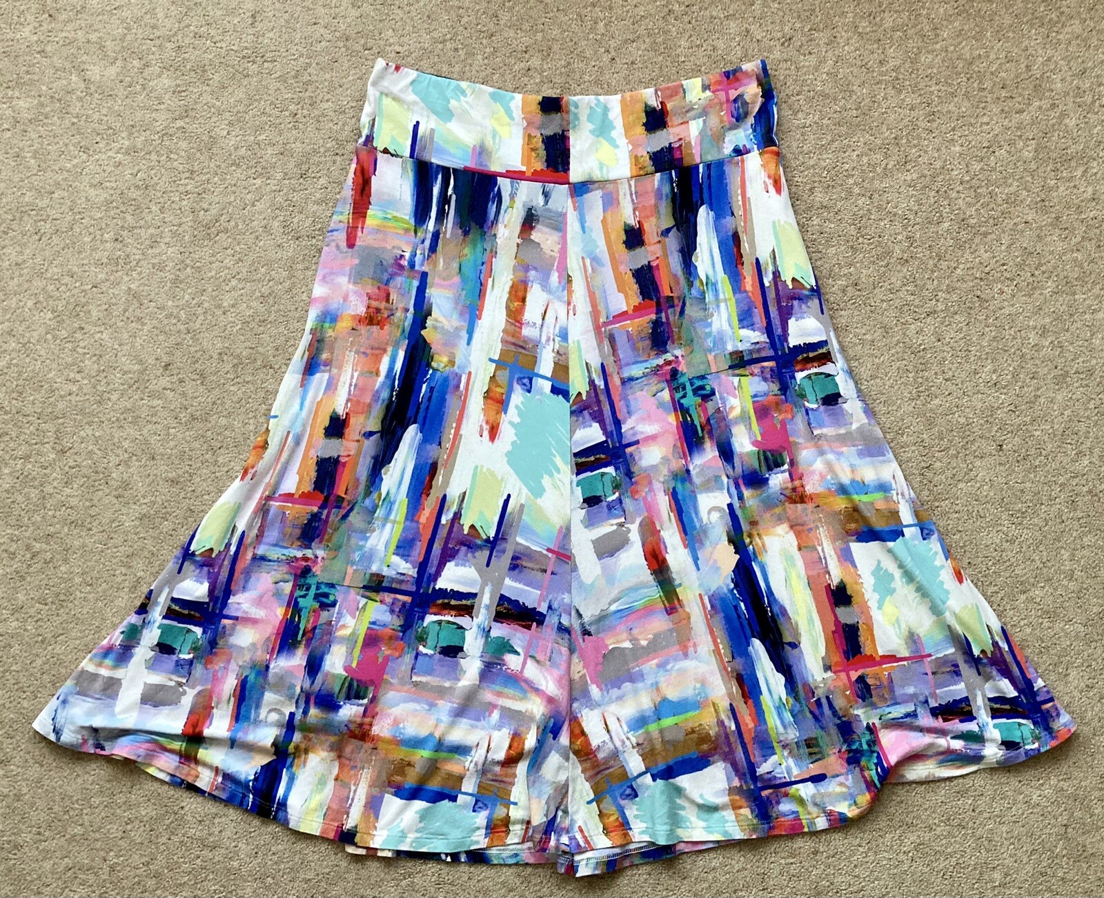 David Nieper Fully Lined Paint Strokes Print Stretch Midi Skirt Size 12 Viscose